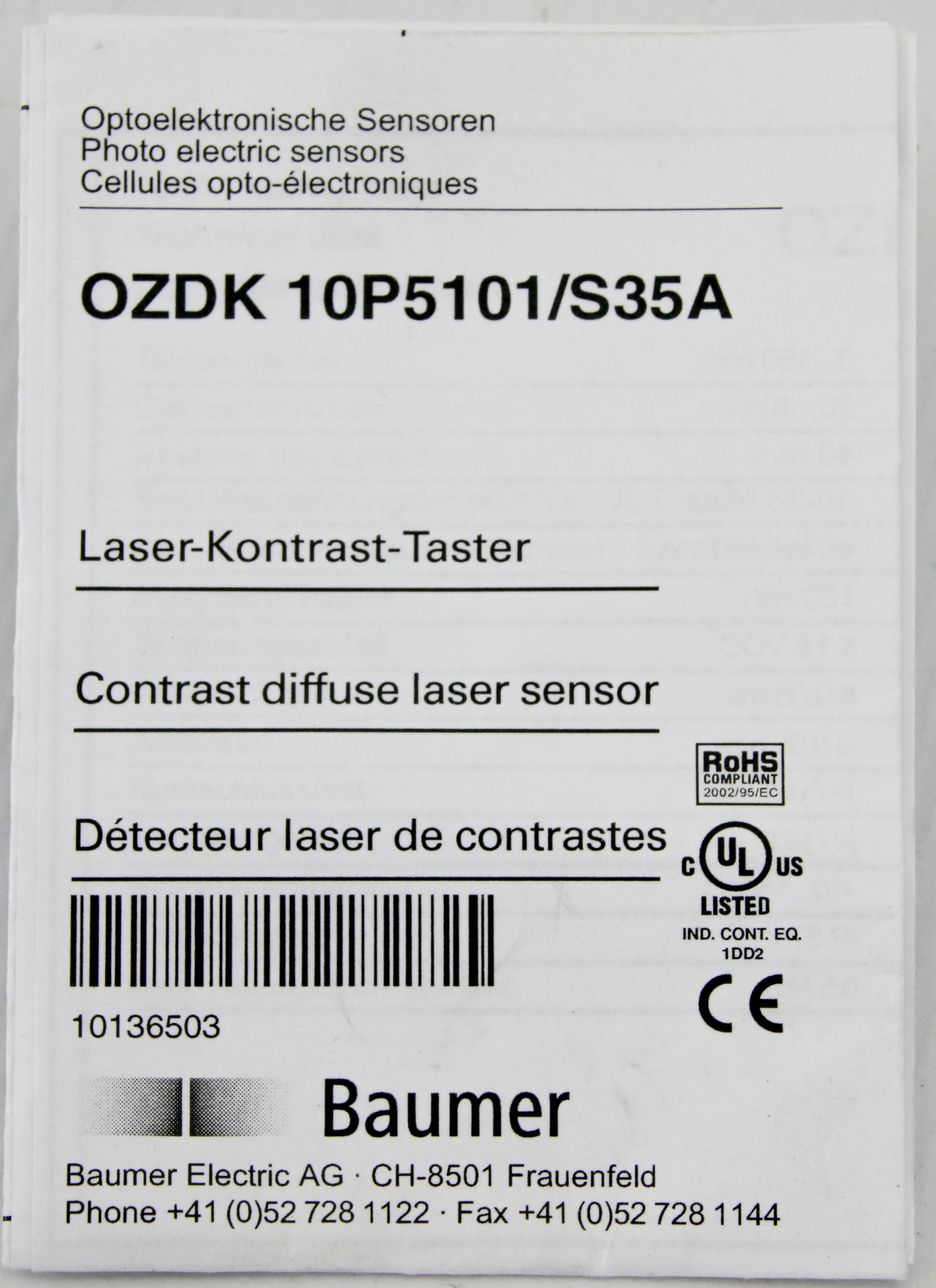 12149 BAUMER DIFFUSE PHOTOELECTRIC SENSOR (NEW) OZDK 10P5101/S35A  J316Gallery
