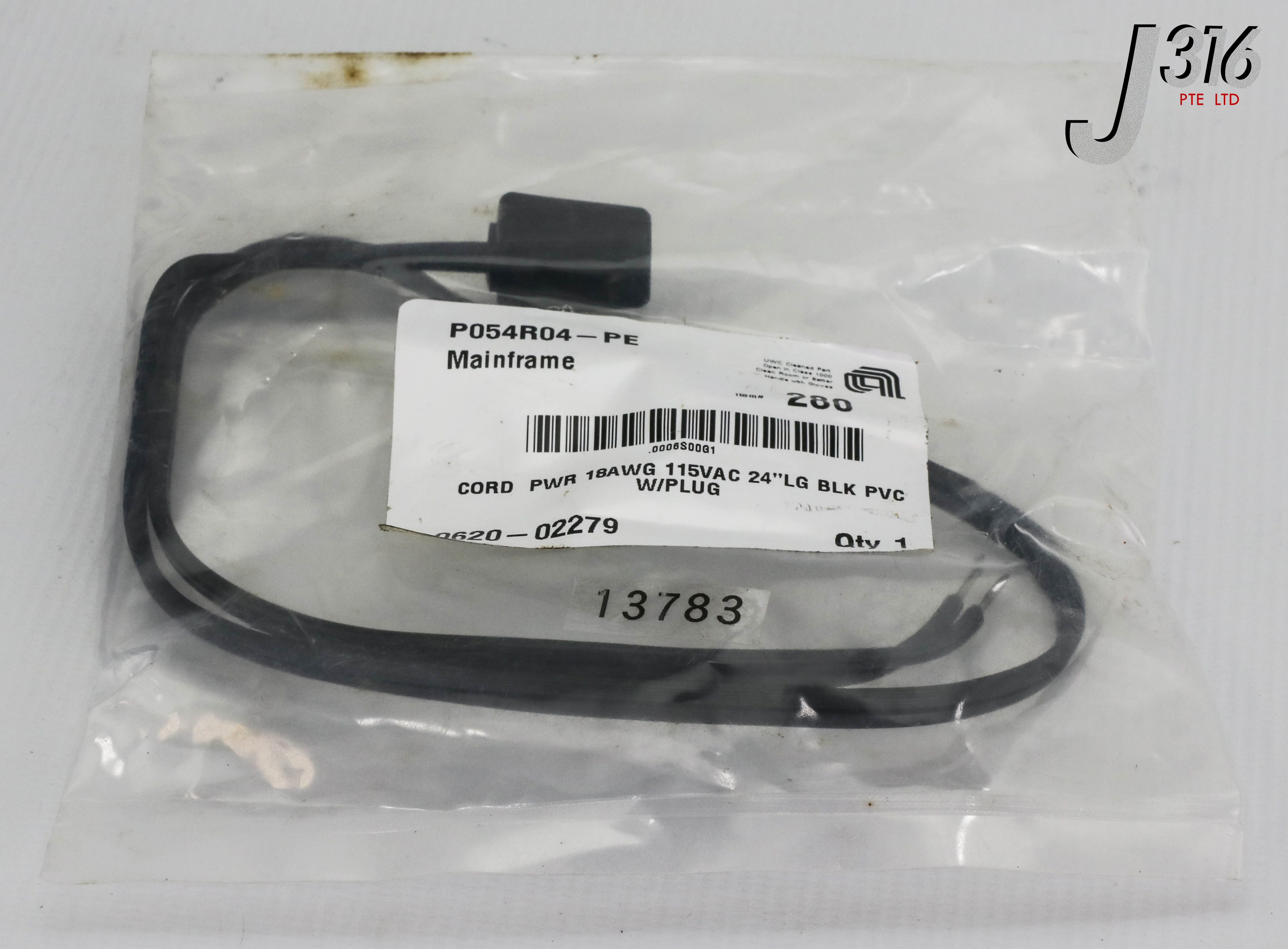 13783 APPLIED MATERIALS CORD PWR 18AWG 115VAC 24" LG BLK PVC W/PLUG (NEW) 0620-02279