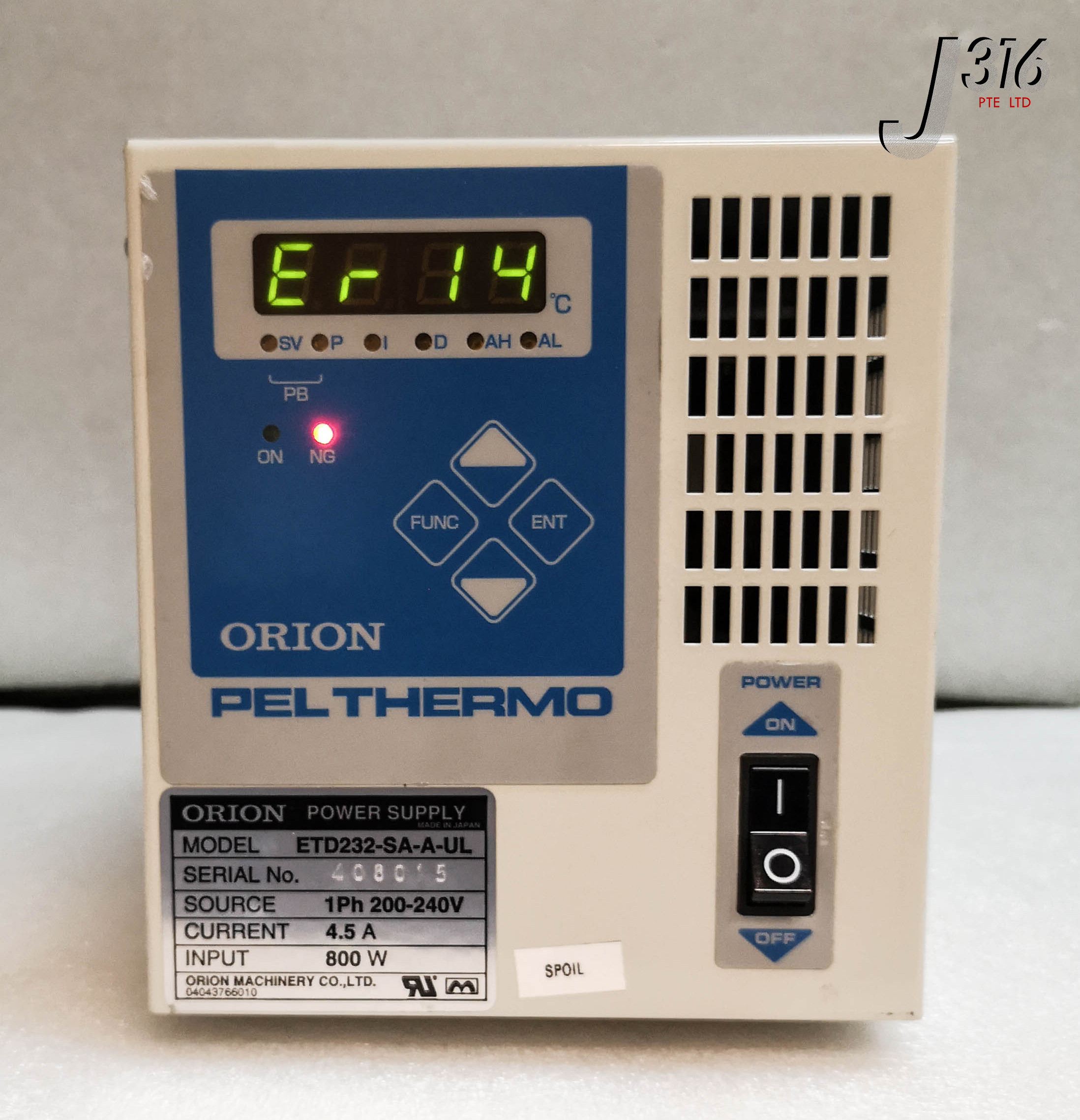 14533 ORION PELTHERMO, POWER SUPPLY, 1PH 200-240V 4.5A 800W, AMAT: 0190-07314 ETD232-SA-A-UL