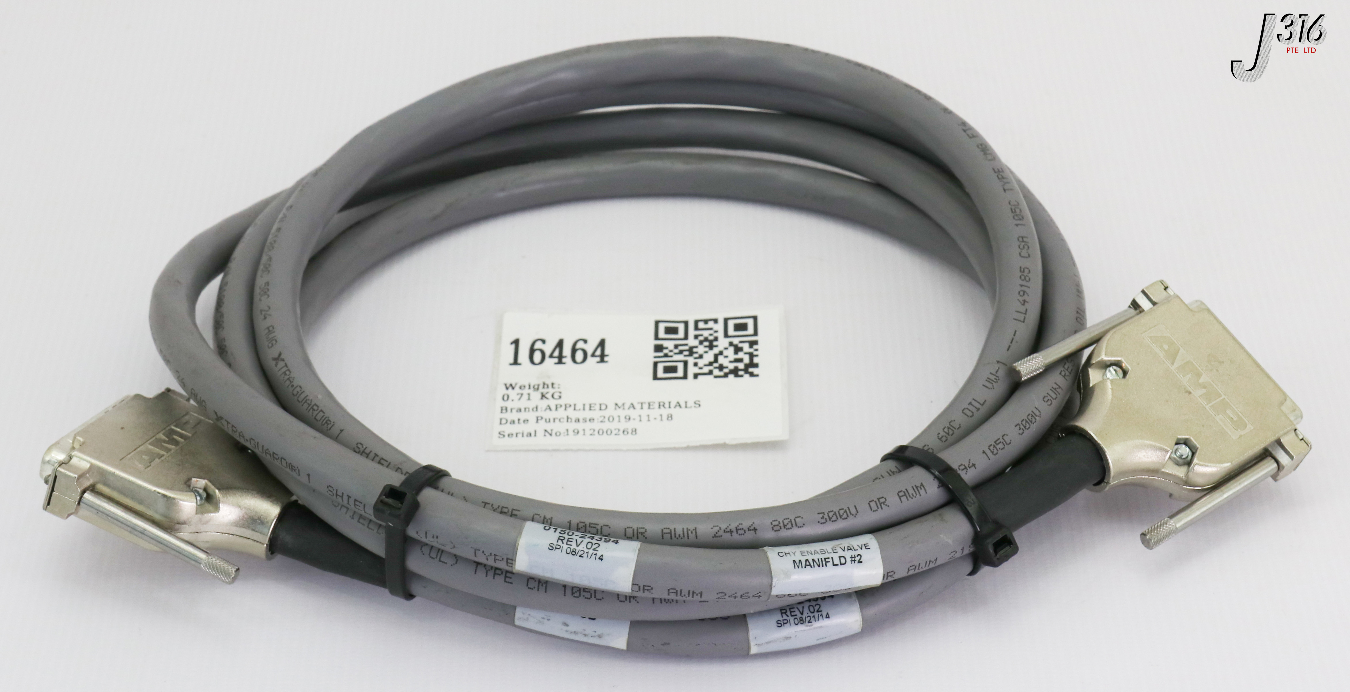 16464 APPLIED MATERIALS CABLE ASSY, CHY ENABLE VALVE MANIFLD #2 TO PY2 CHY GP PCB, 8.3FT 0150-24394