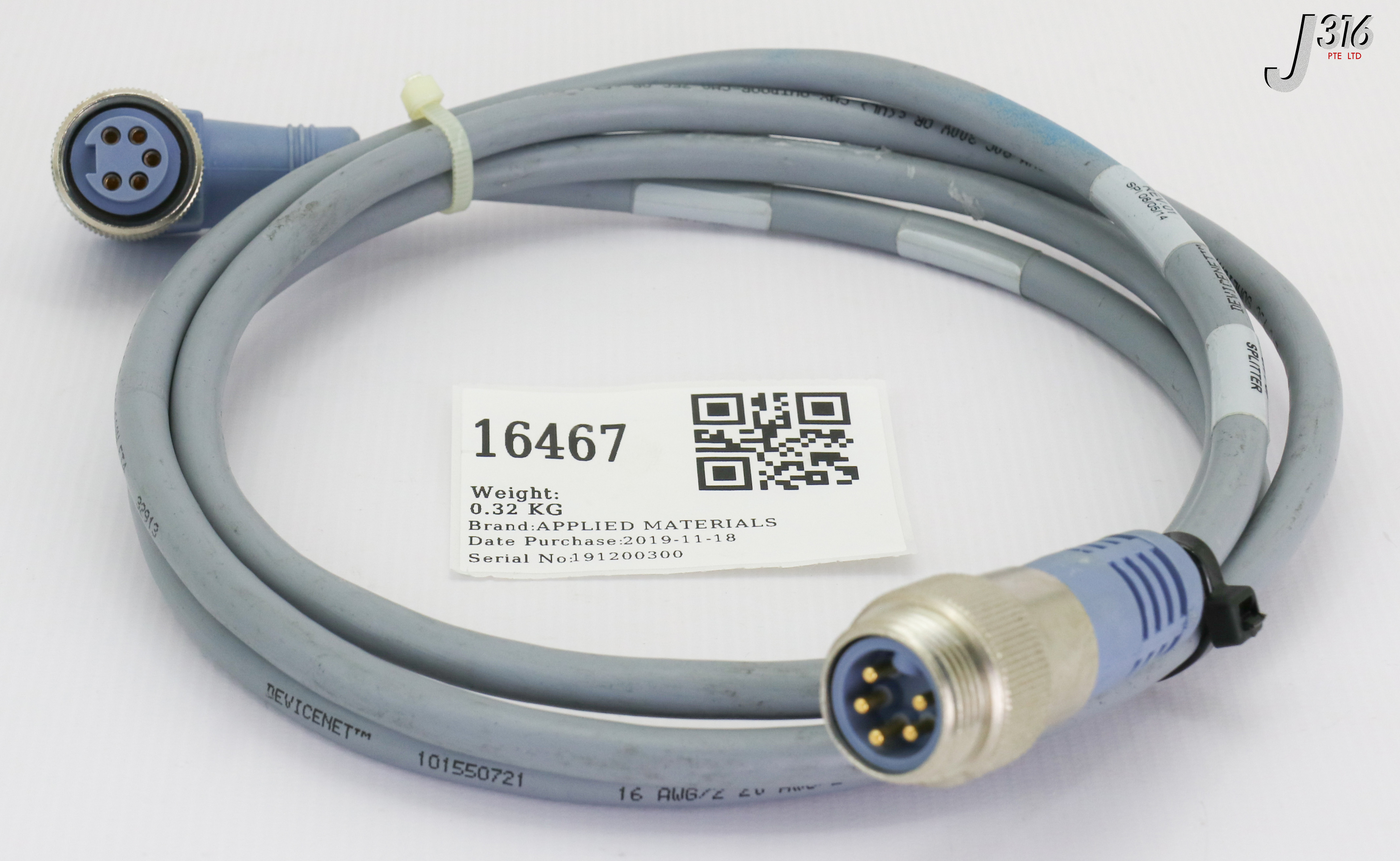 16467 APPLIED MATERIALS CABLE ASSY, CH Y GP DNET HUB TO CH Y GP SPLITTER, 6.5FT 0150-25322