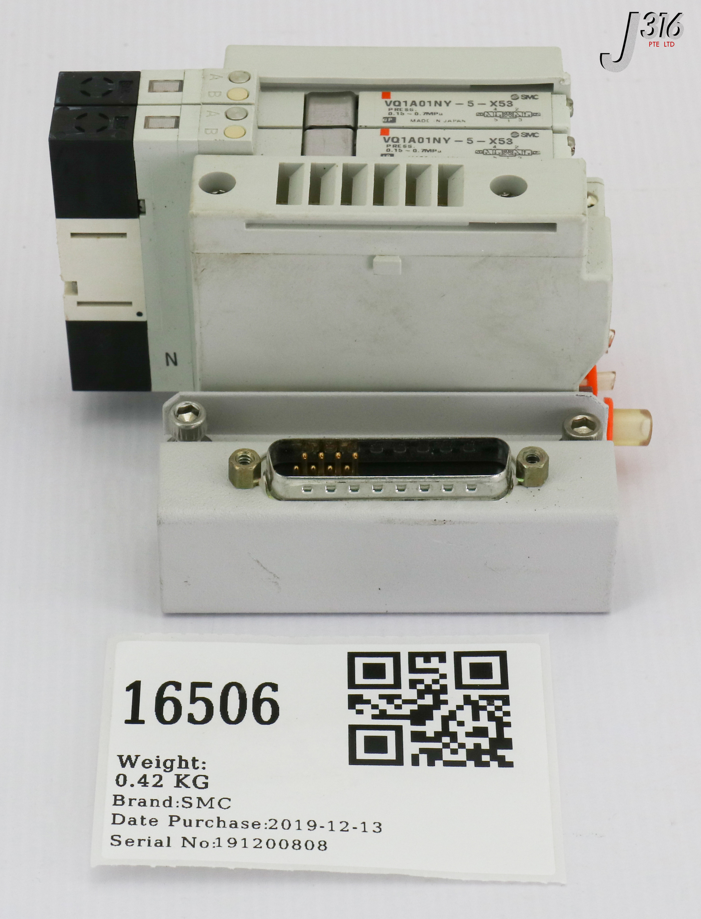 16506 SMC 2 SLOTS PNEUMATIC MANIFOLD W SOLENOID VALVE, 02-147128-00, 17-146883-00 US8187-4
