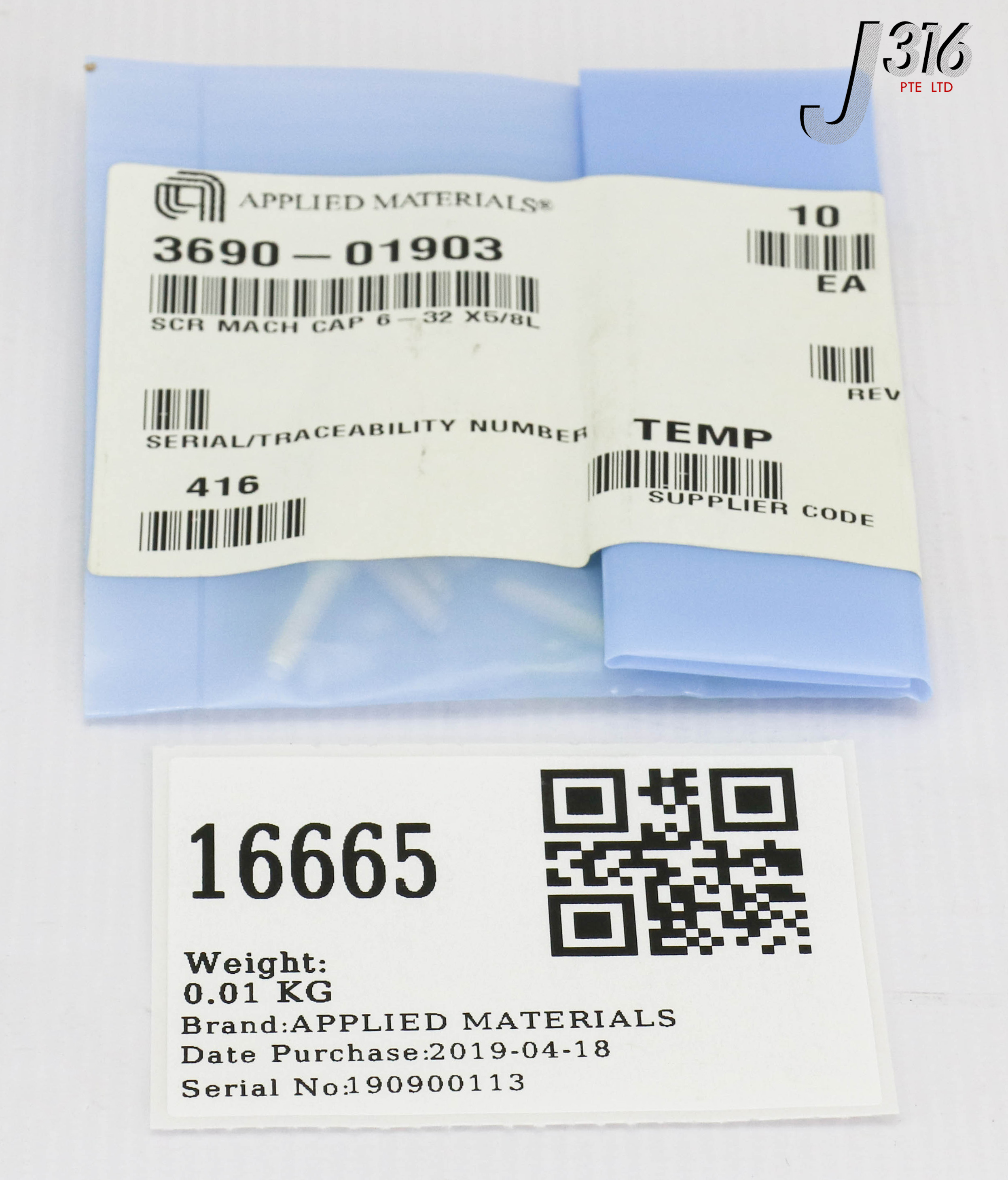 16665 APPLIED MATERIALS SCR MACH CAP 6-32 X5/8L (NEW) 3690-01903