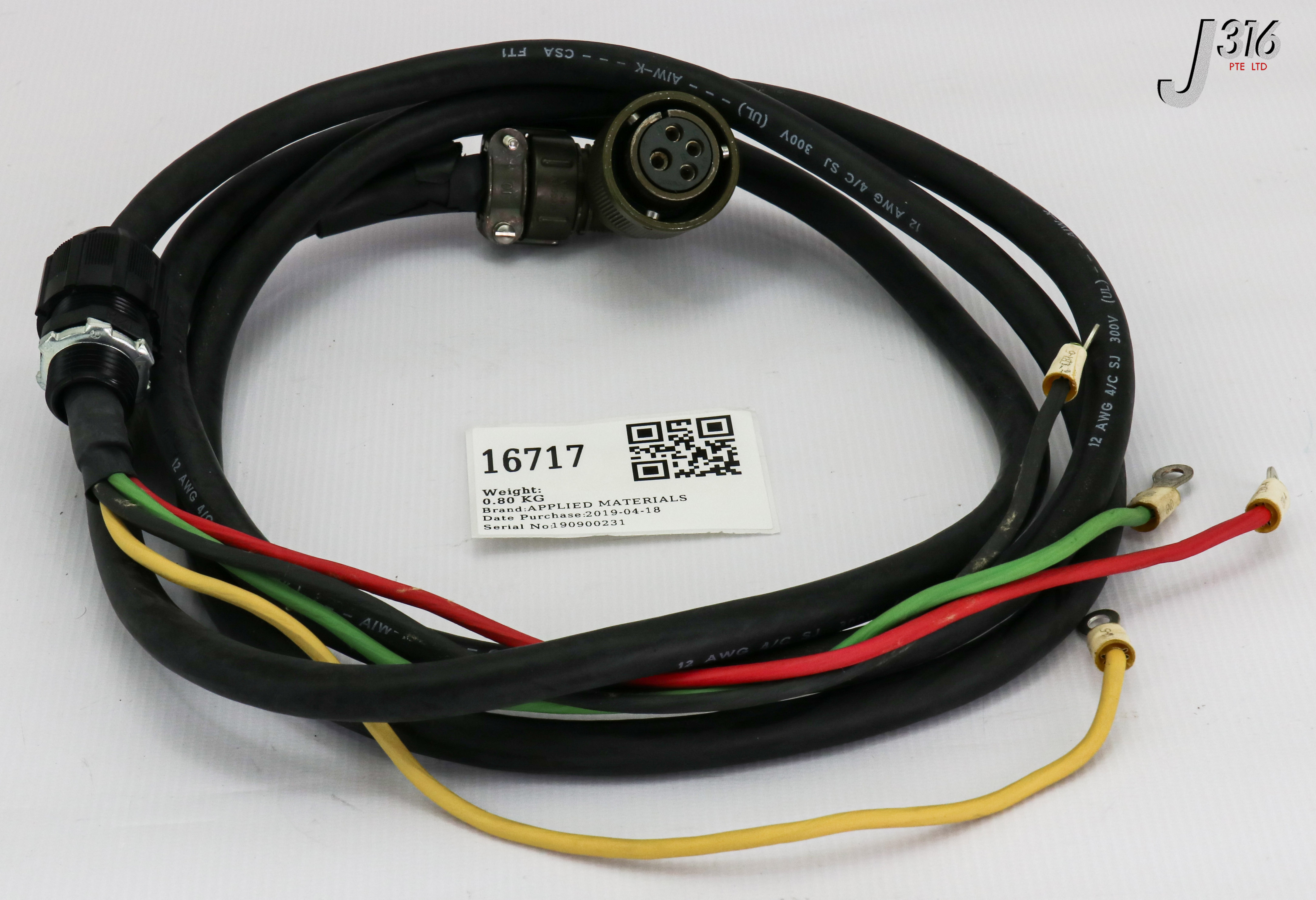 16717 APPLIED MATERIALS POWER CORD, CNTLR TO 03 GEN, 3 PHASE IOD 0150-36556