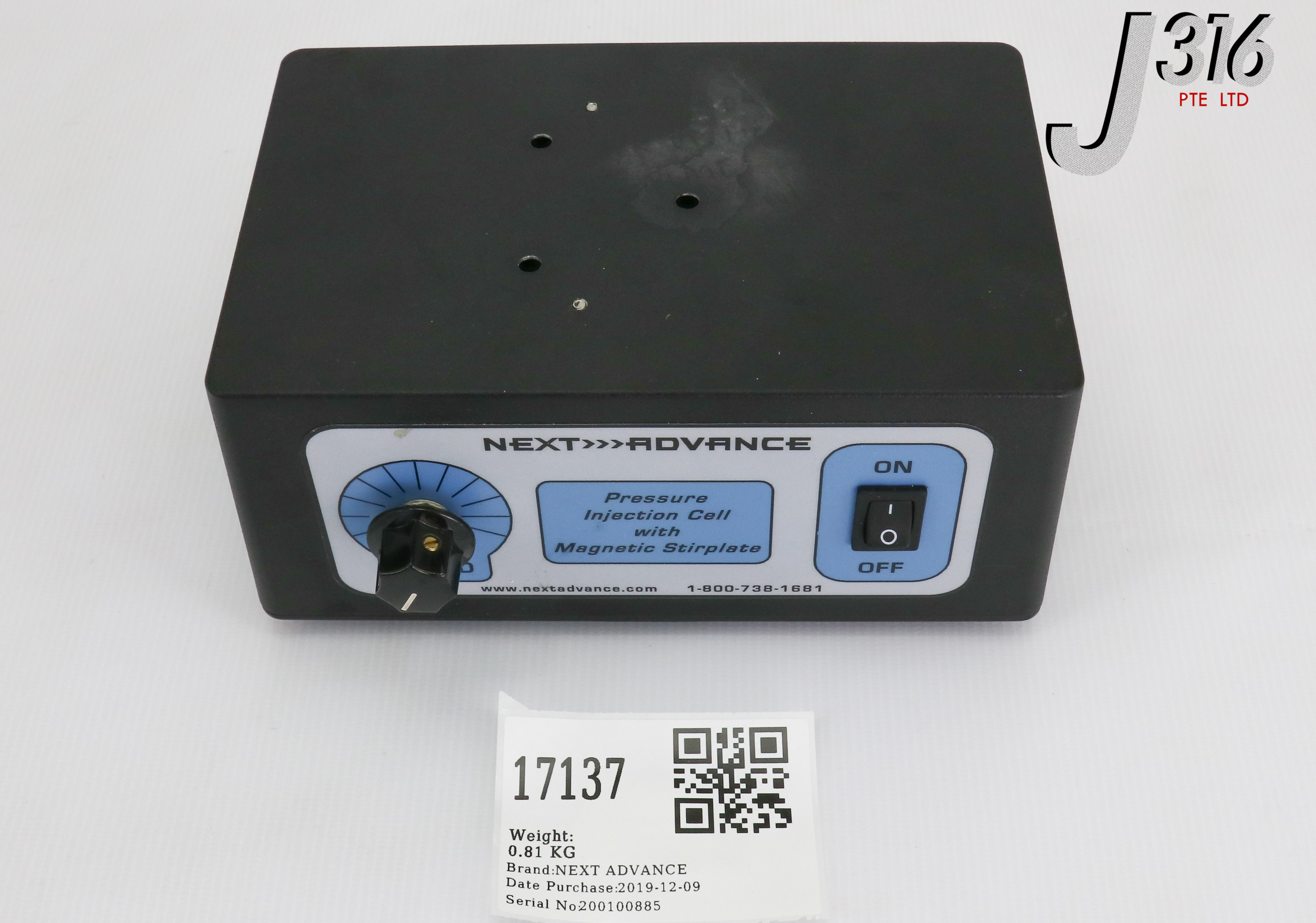 17137 NEXT ADVANCE PRESSURE INJECTION CELL W/O MAGNETIC STIR PLATE PC77-MAG-CE