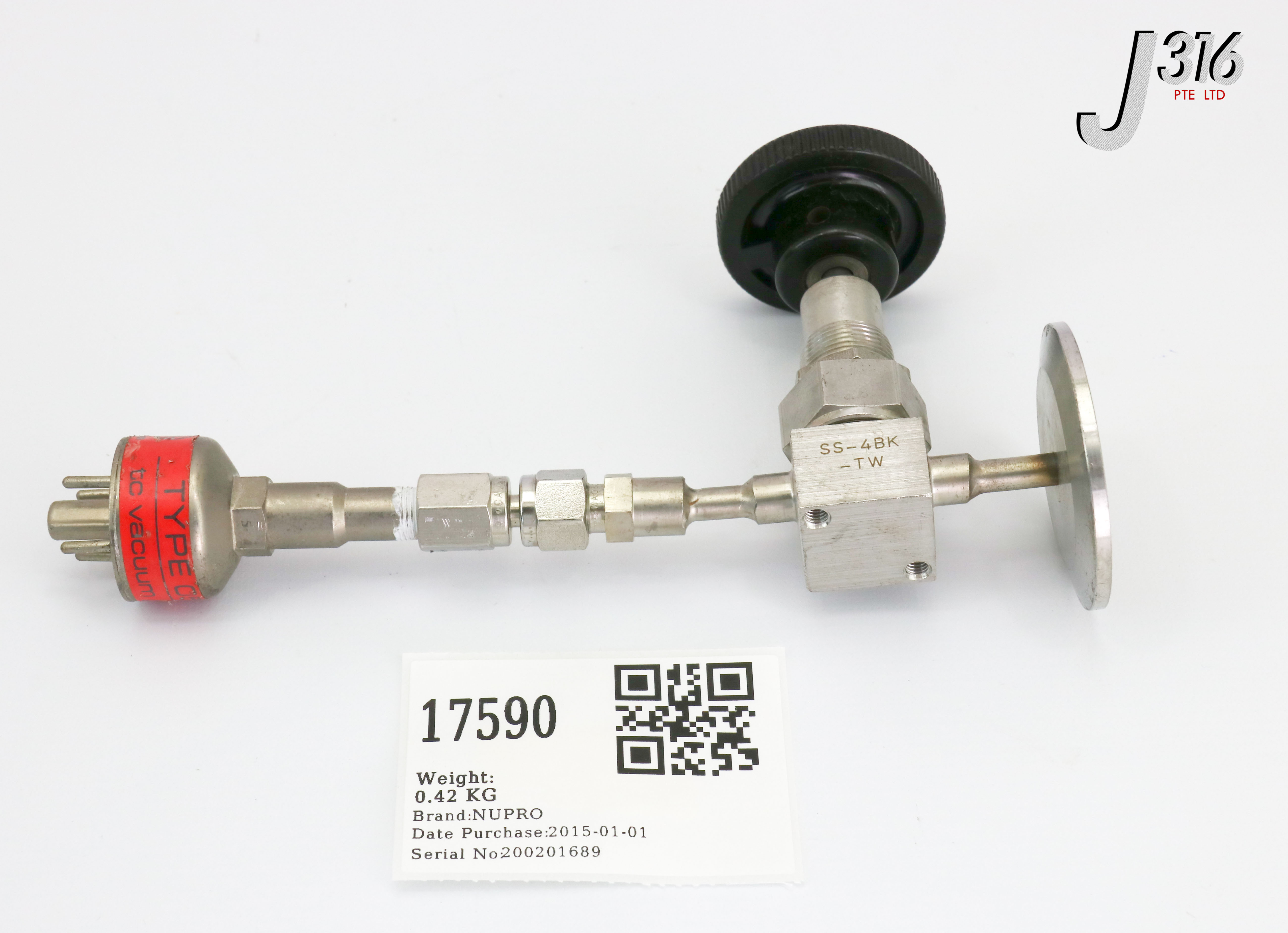 17590 NUPRO BELLOWS-SEALED AIR VALVE W/ TC VACUUM GAUGE TYPE 0536 SS-4BK-TW