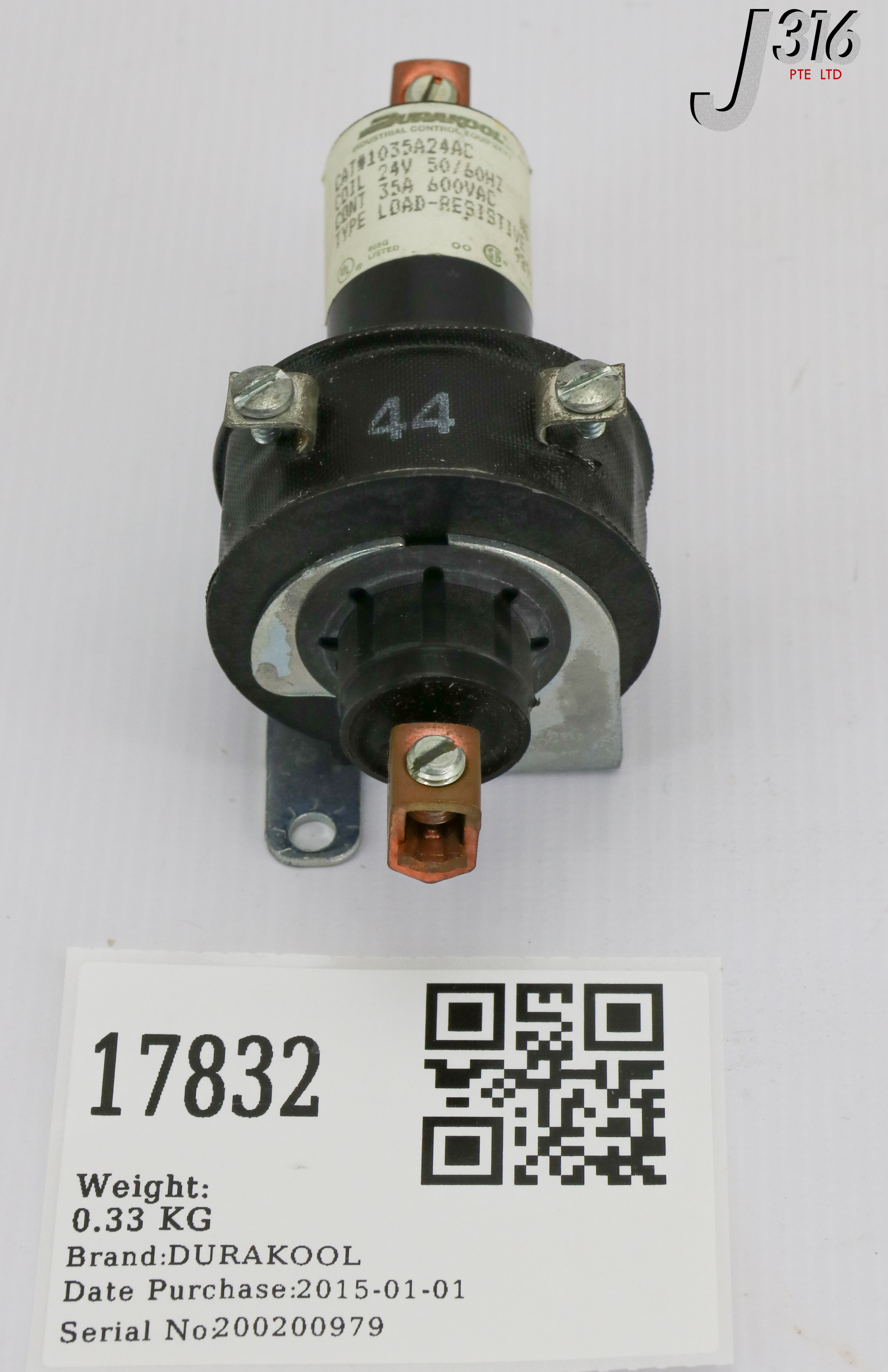 17832 DURAKOOL MERCURY DISPLACEMENT RELAY, SPST-NO, 24VAC, 35A 1035A24AC