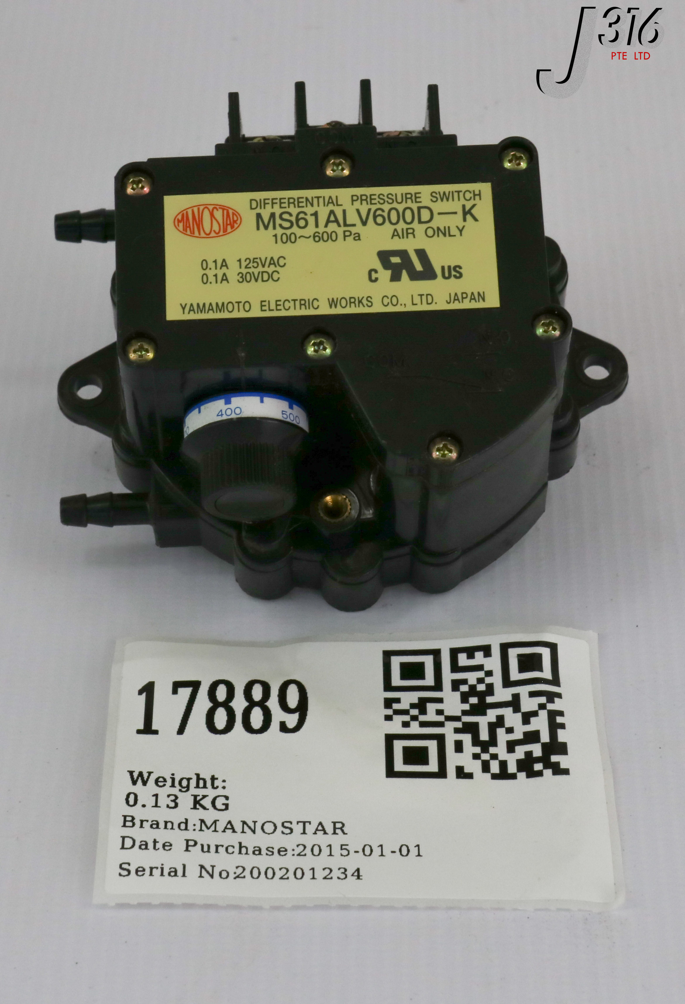 17889 MANOSTAR YAMAMOTO DIFFERENTIAL PRESSURE SWITCH, 100~600PA MS61ALV600D-K