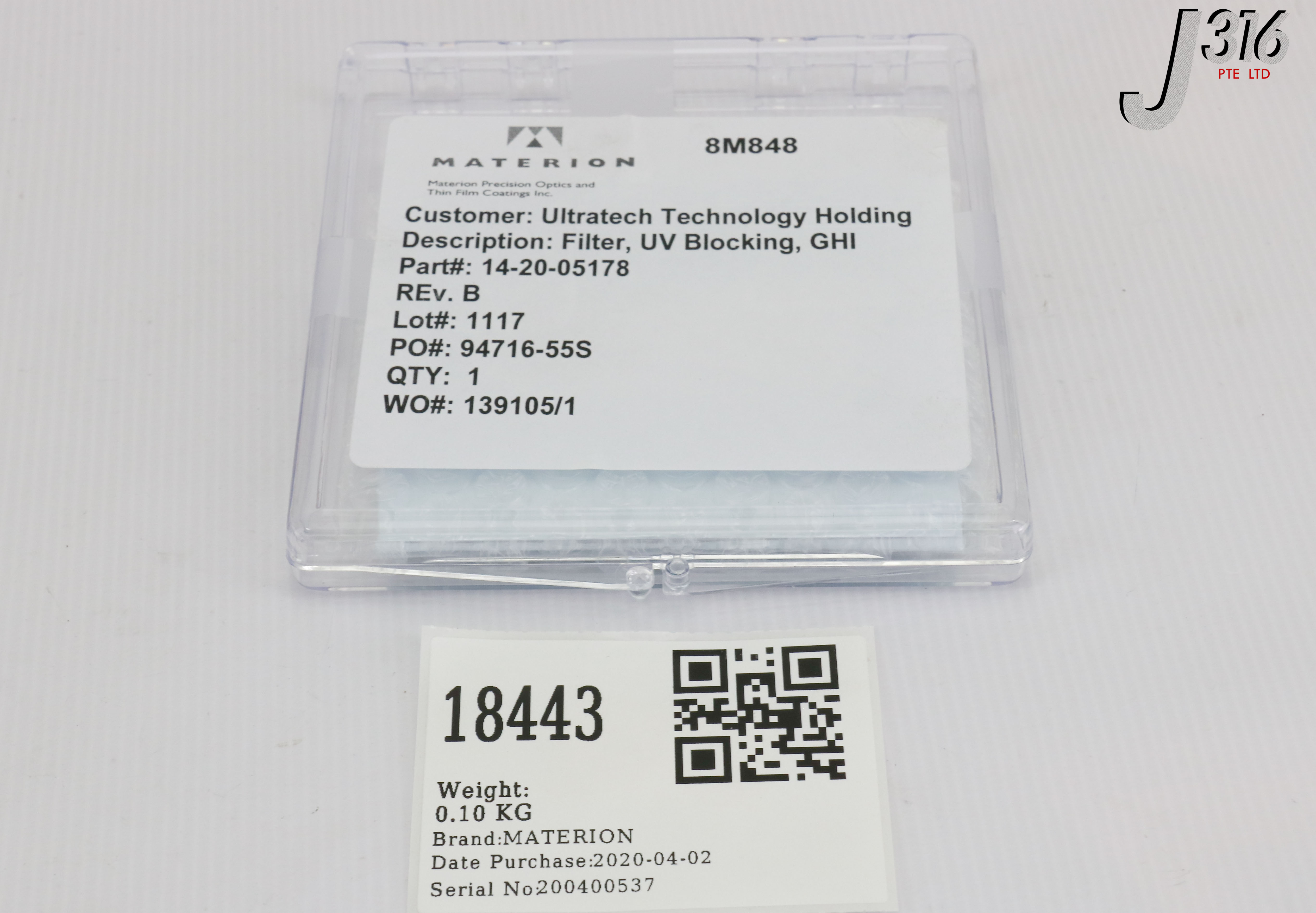 18443 MATERION FILTER, UV BLOCKING, GHI (NEW) 14-20-05178