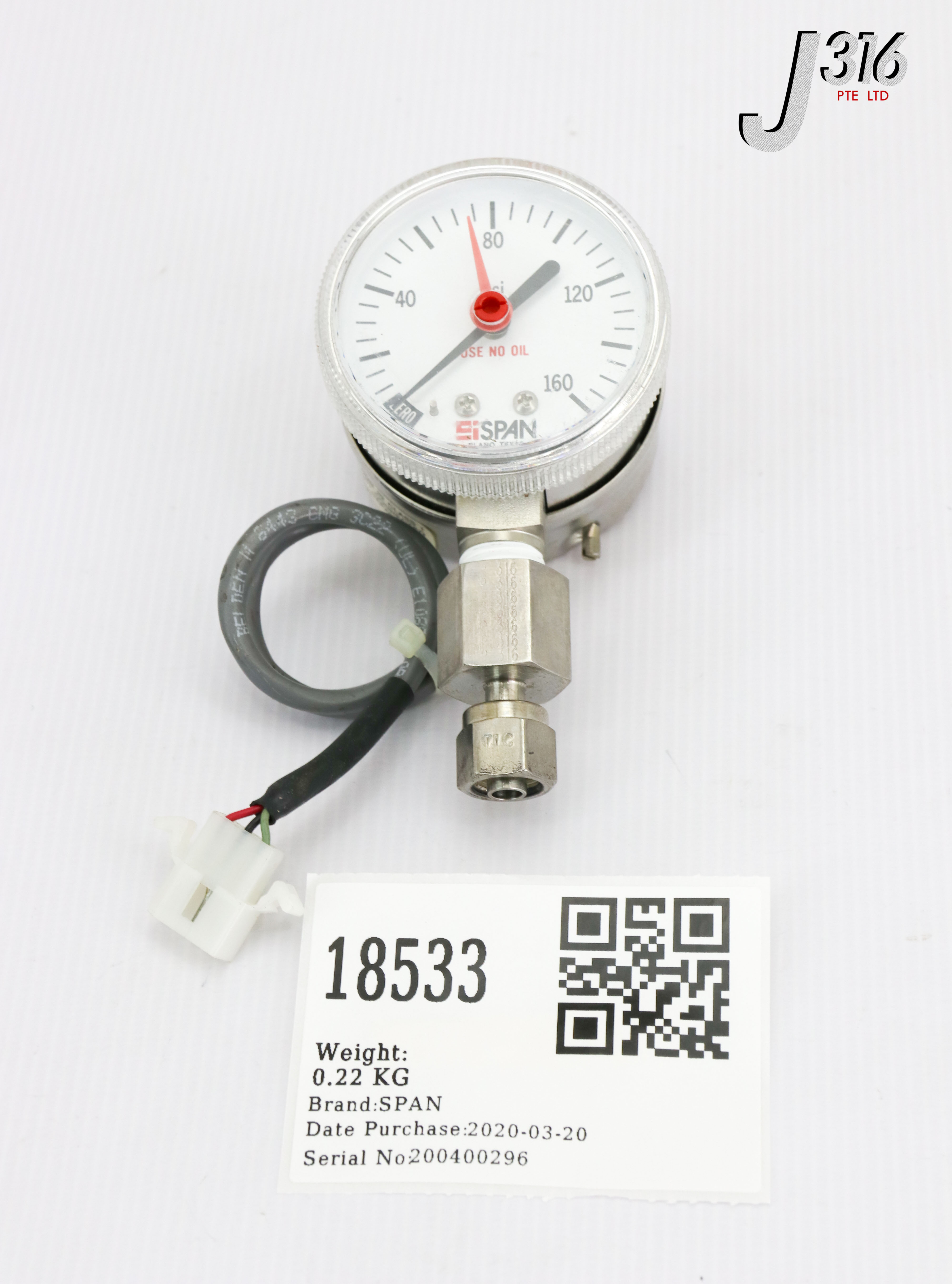 18533 SPAN PRESSURE GAUGE, 0-160PSI 21-0122-C1