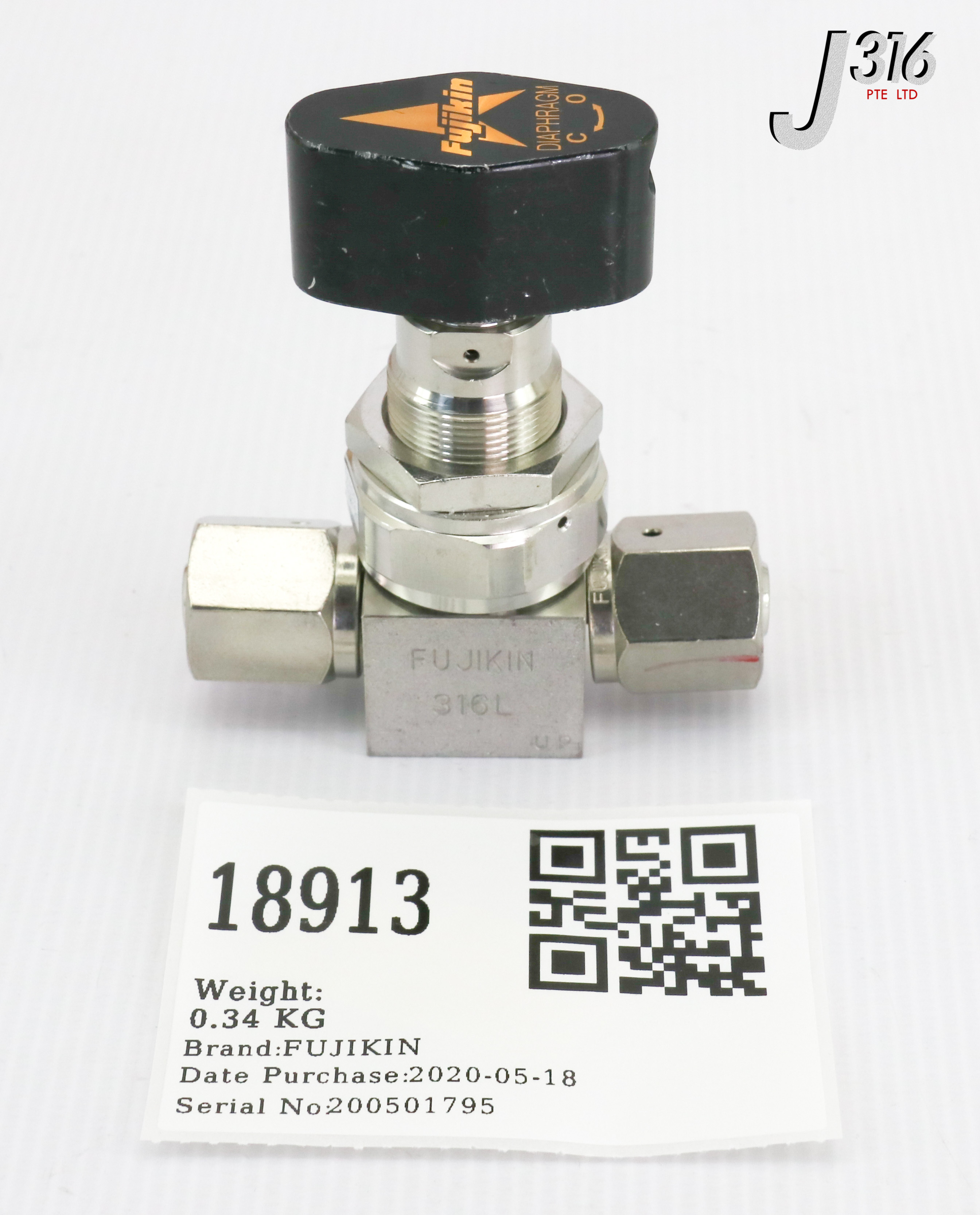 18913 FUJIKIN MANUAL DIAPHRAGM VALVE, ¼" FVCR 021326