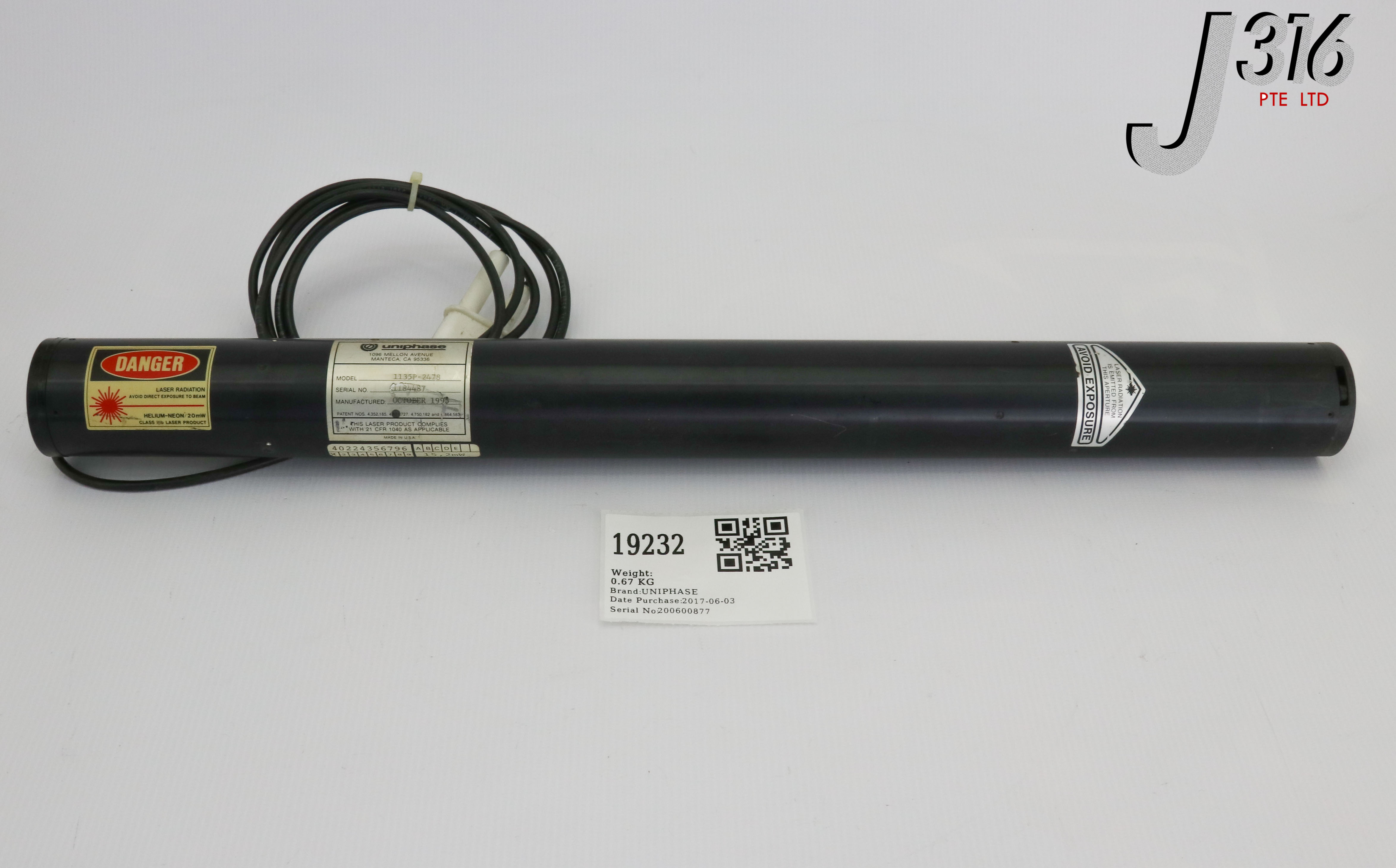 19232 UNIPHASE HELIUM-NEON LASER HEADS, 4022.435.6796 (PARTS) 1135P-2478