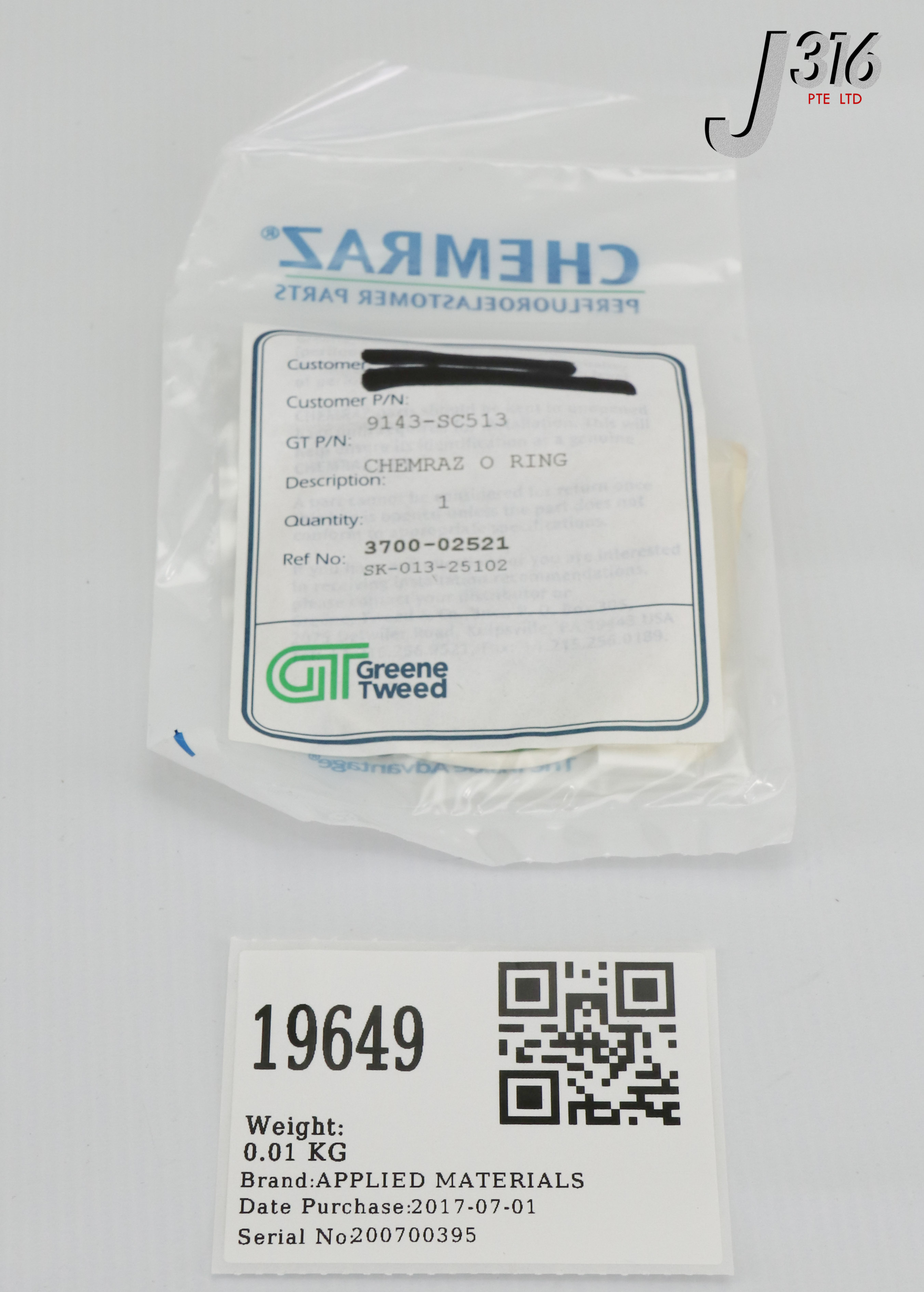 19649 APPLIED MATERIALS GREENE TWEED ORING ID 2.425 CSD .103 KALREZ 4079 75 D, 9143-SC513 (NEW) 3700-02521
