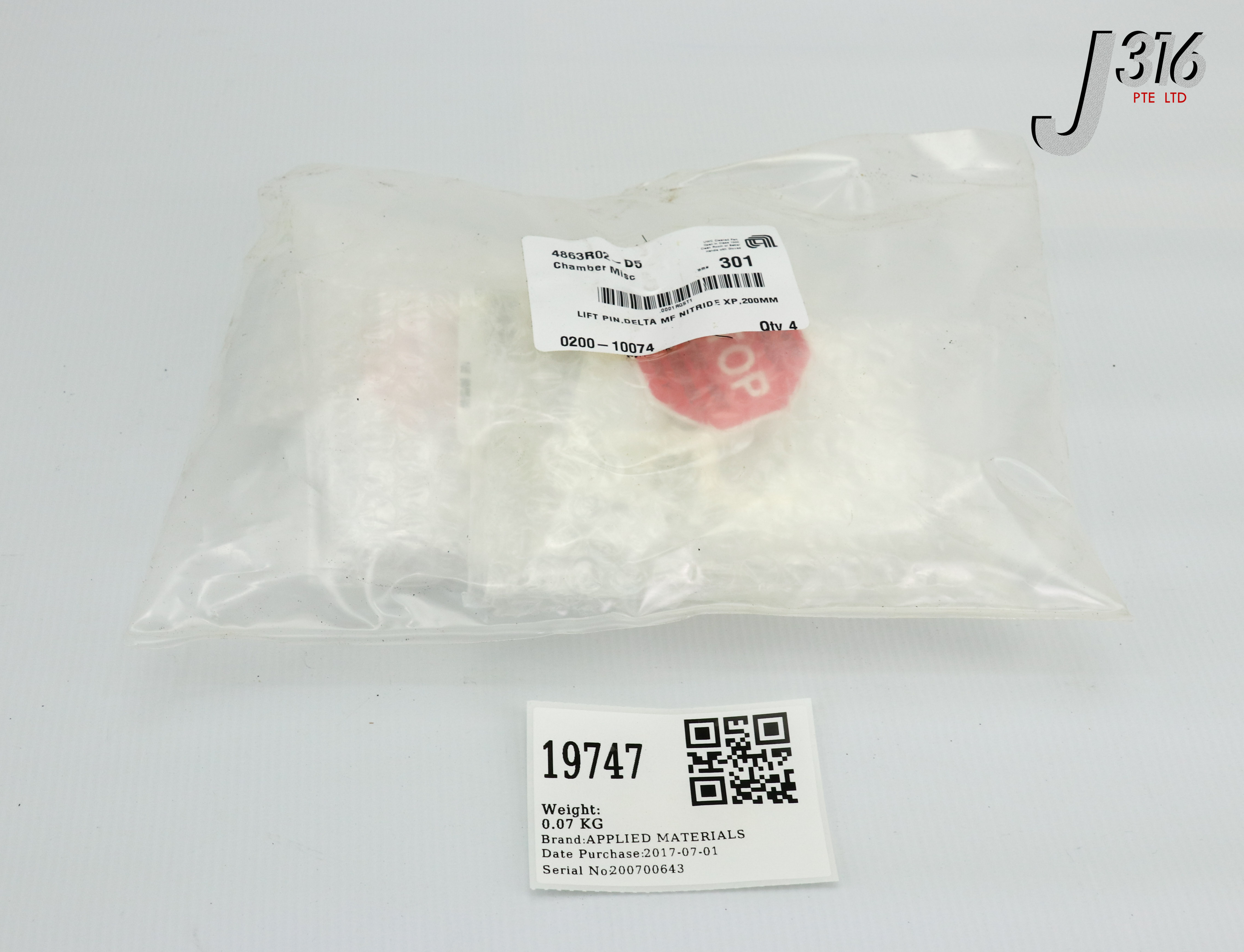 19747 APPLIED MATERIALS LIFT PIN,DELTA MF NITRIDE XP,200MM (NEW) 0200-10074