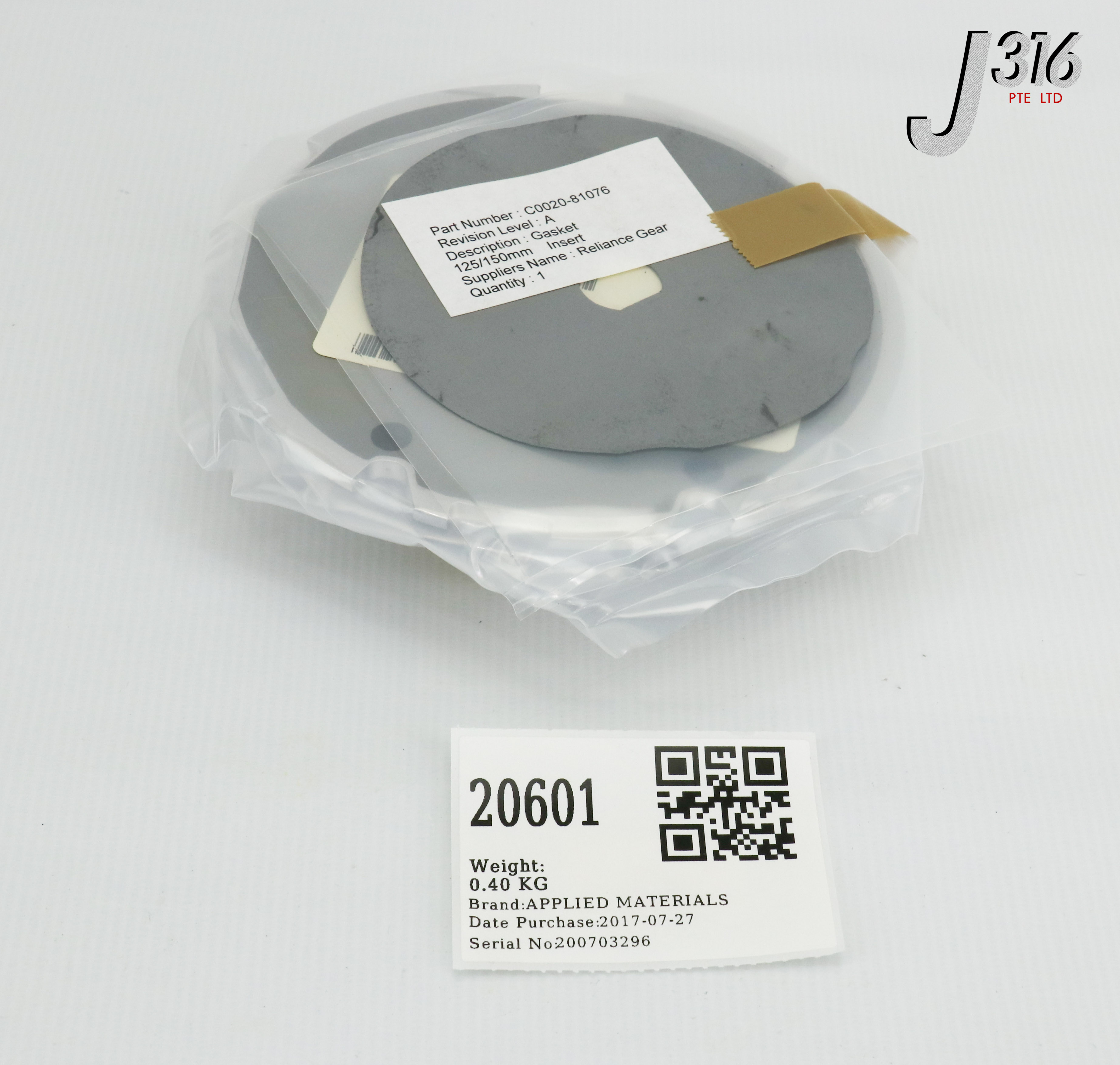 20601 APPLIED MATERIALS HEATSINK GASKET INSERT, 0020-81076, 0040-95344 (NEW) 0240-94797