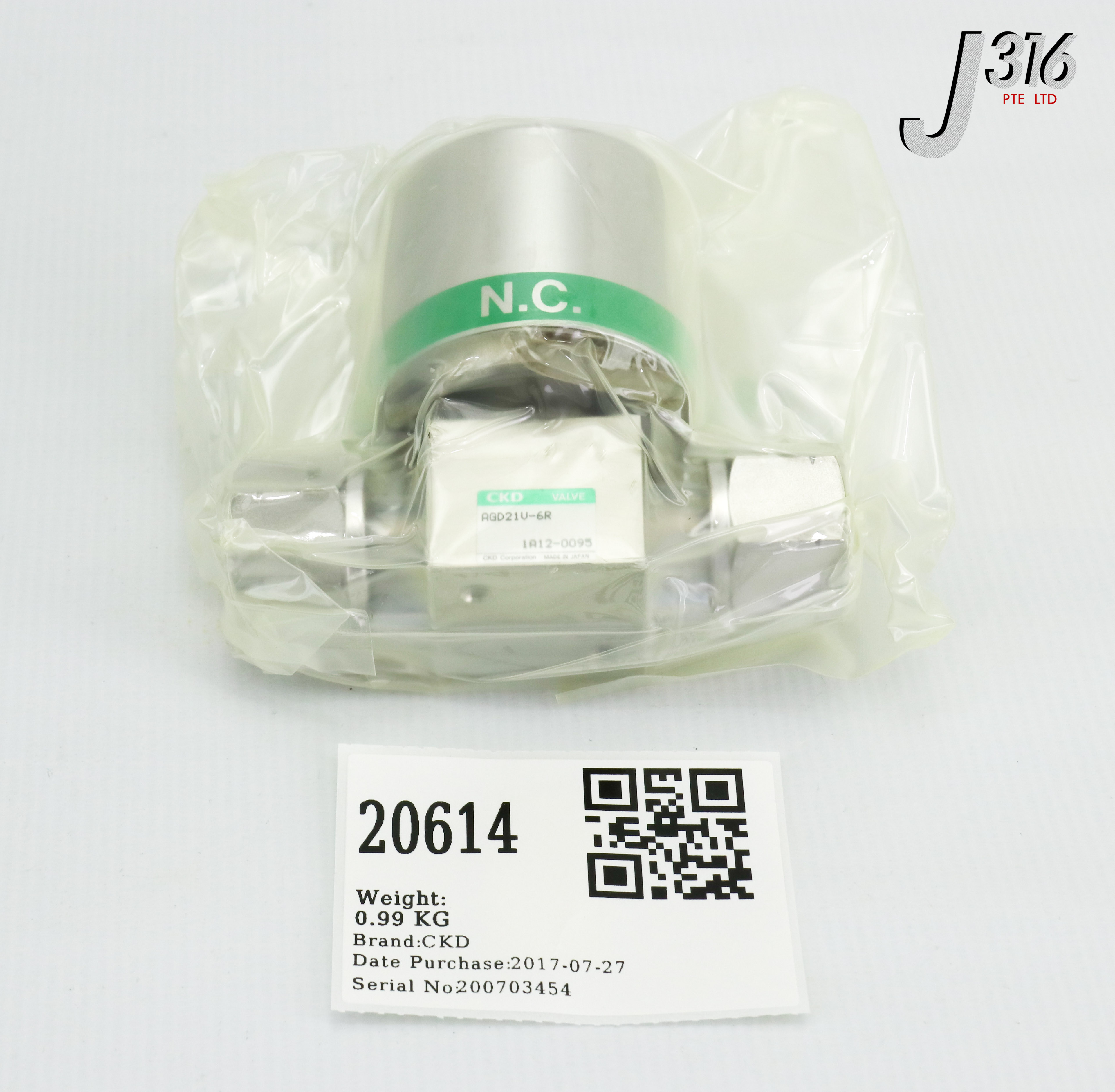 20614 CKD DIAPHRAGM VALVE, O.P. 0.4~0.6MPA (NEW) AGD21V-6R