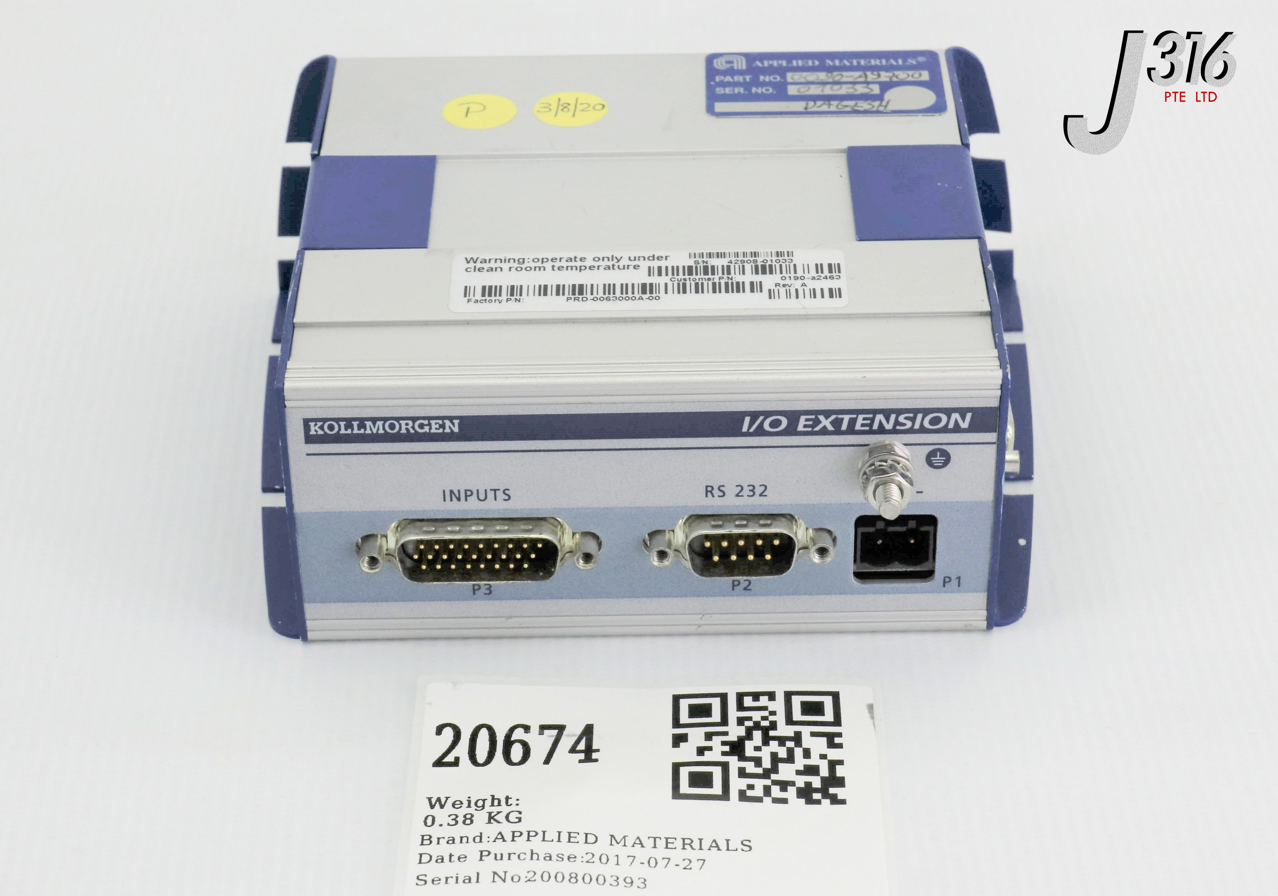 20674 APPLIED MATERIALS KOLLMORGEN I/O EXTENSION DRIVE, 0190-A2463, PRD-0063000A-00 0090-A9700