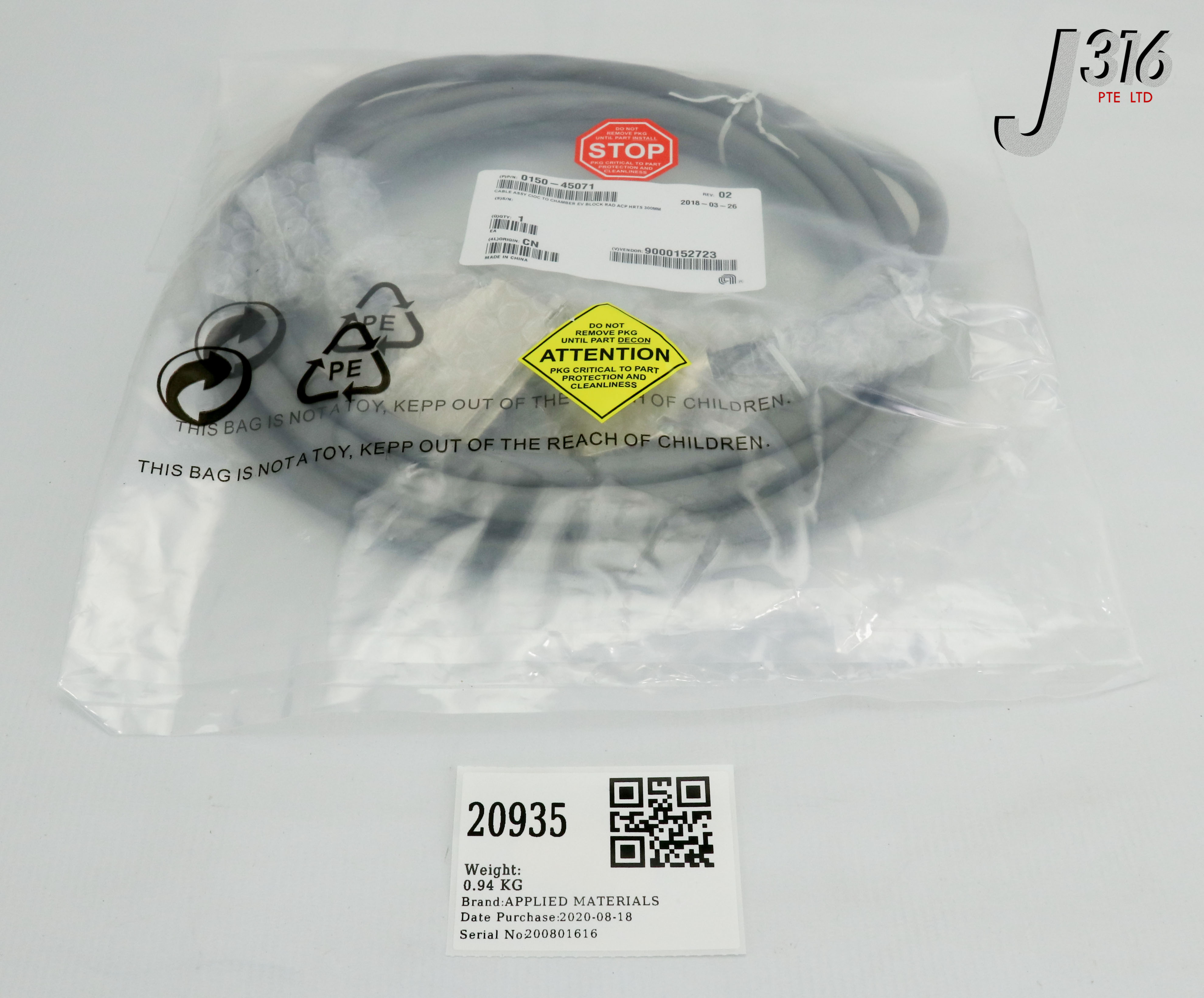 20935 APPLIED MATERIALS CABLE ASSY, CIOC TO CHAMBER EV BLOCK RAD ACP HRTS 300MM (NEW) 0150-45071