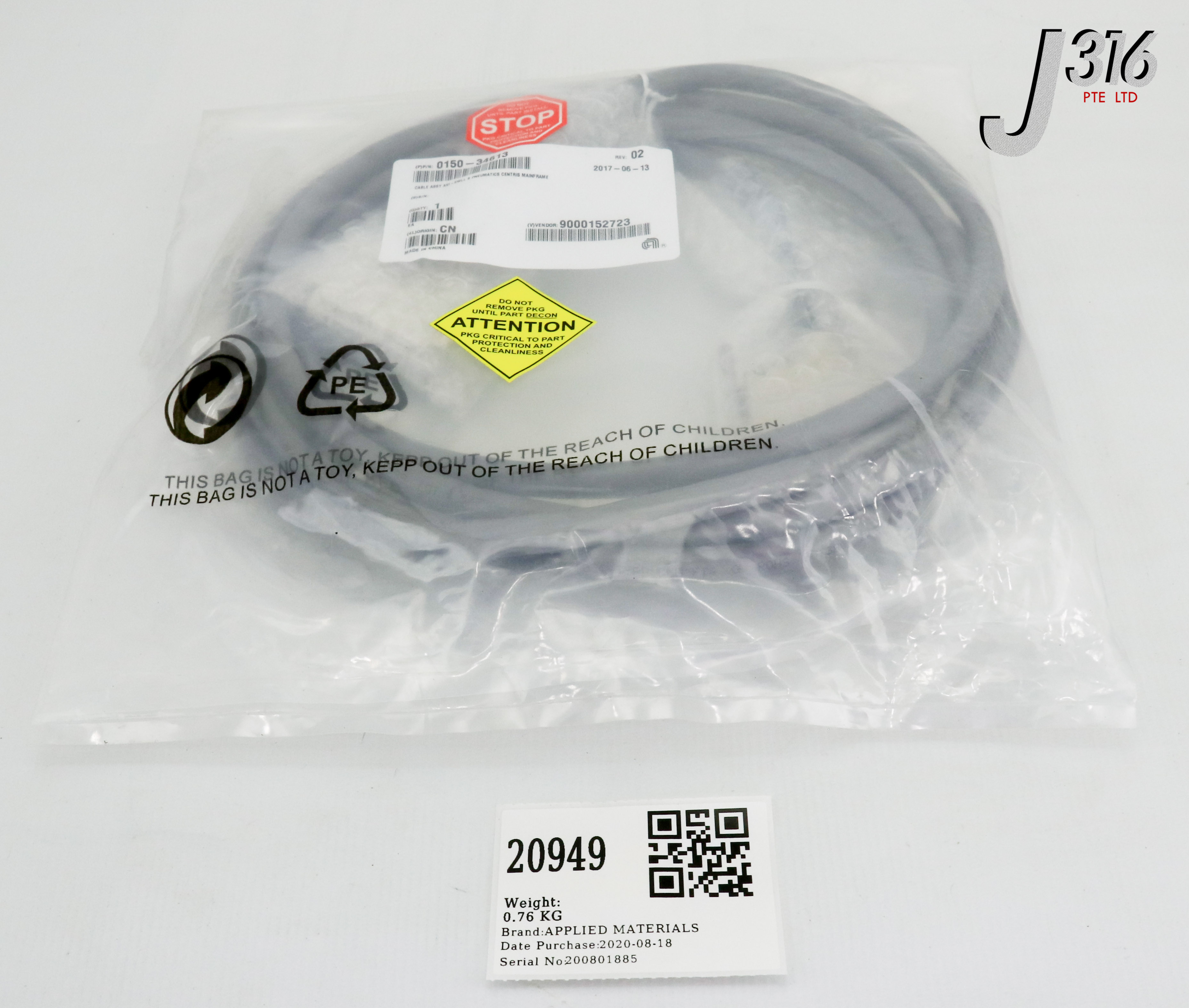 20949 APPLIED MATERIALS CABLE ASSY, AXI-SWLL B PNEUMATICS CENTRIS MAINFRAME (NEW) 0150-34613