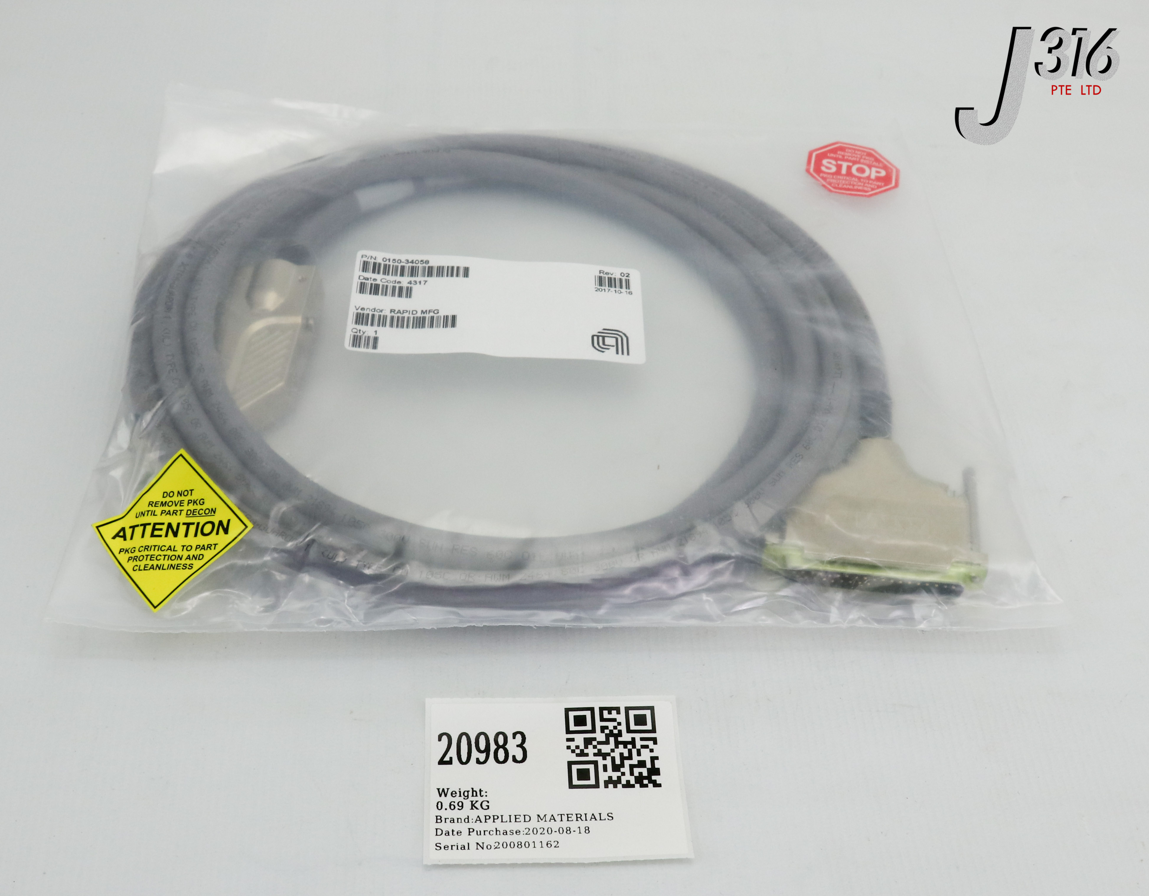20983 APPLIED MATERIALS CABLE ASSY, J63 - XFR 1 SV PNEU, PCLL PR (NEW) 0150-34058