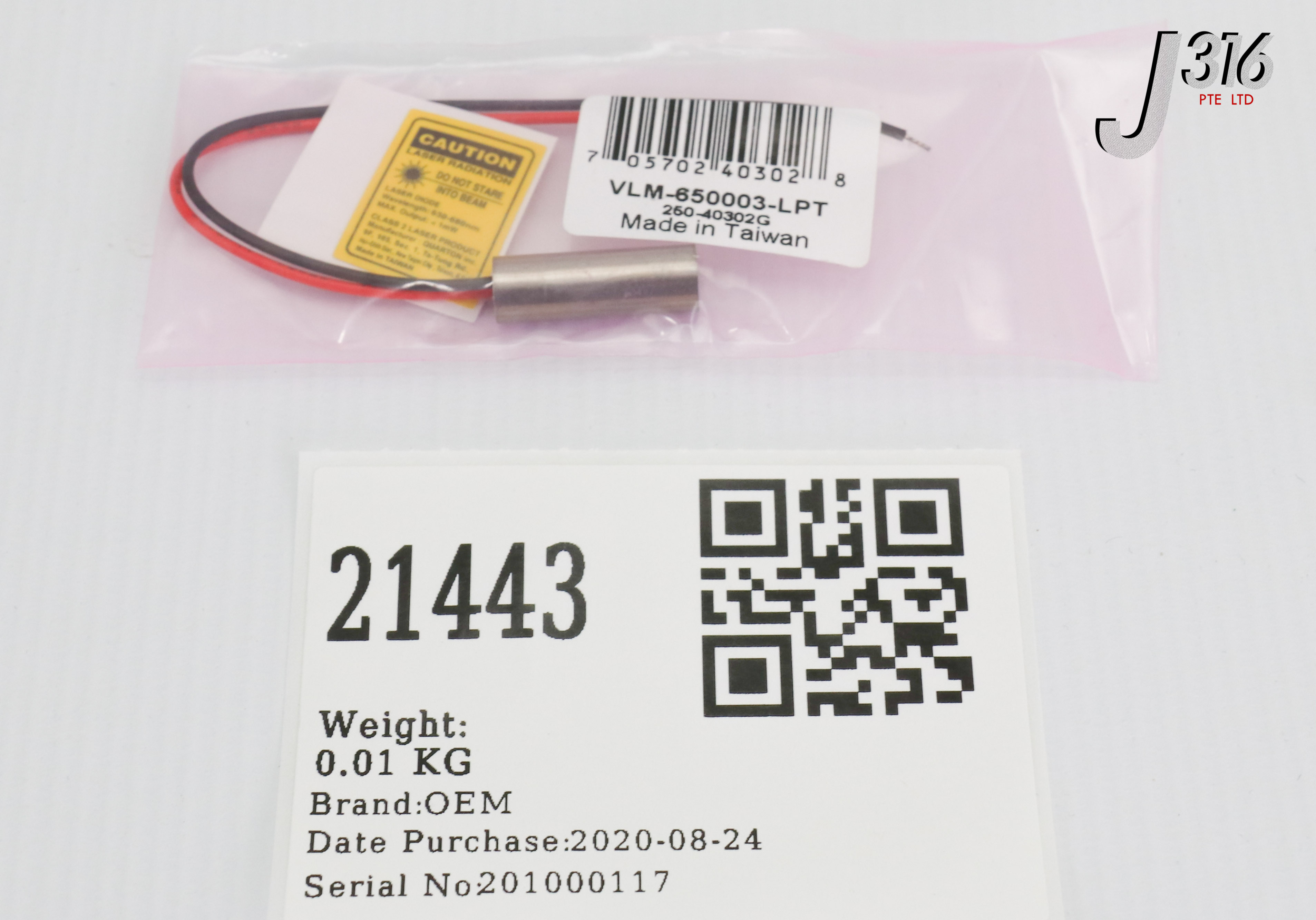 21443 QUARTON E220 MAPPER LASER DIODE CLASS II, 650NM, 1MWN, VLM (NEW) VLM-650003-LPT
