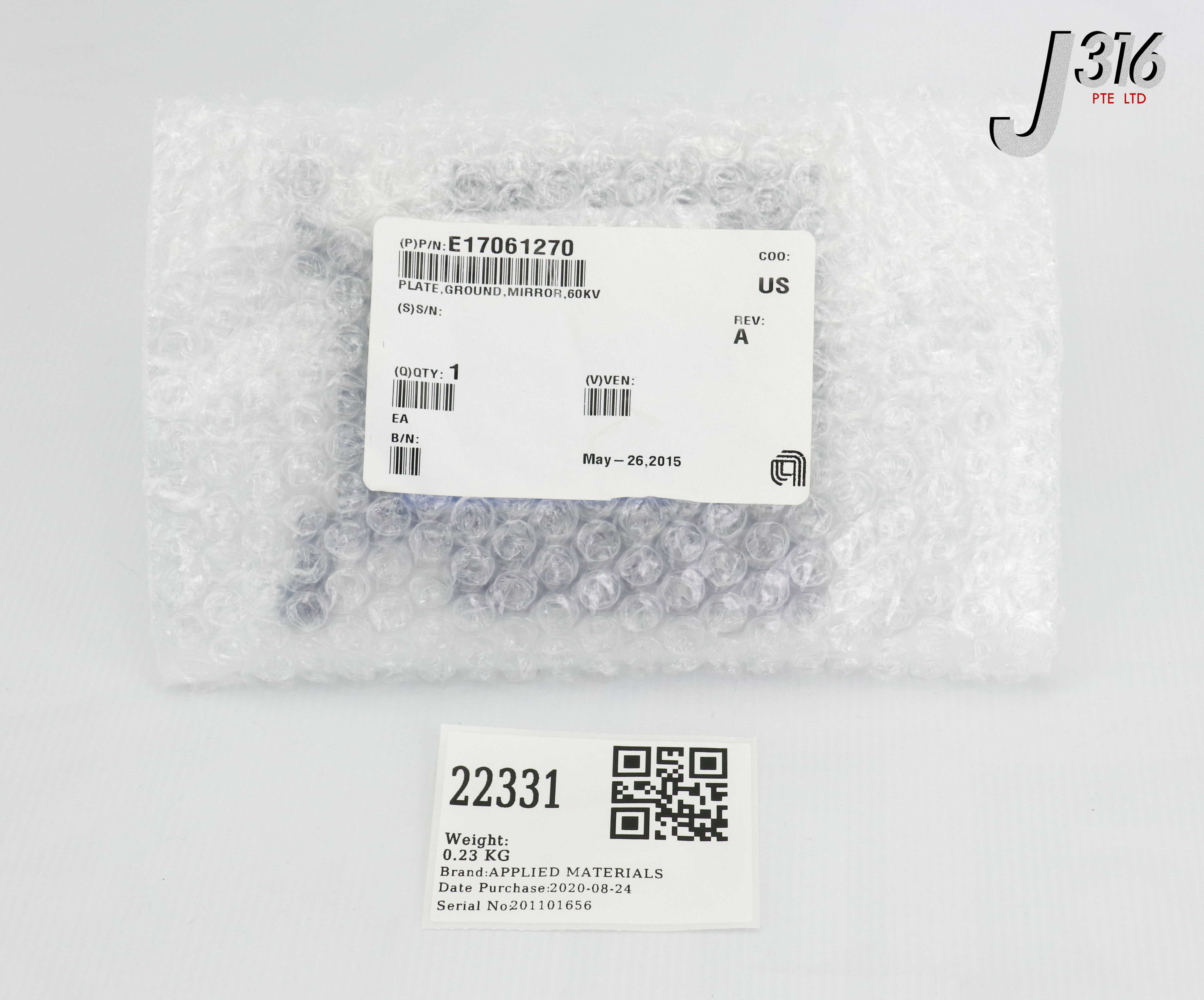 22331 APPLIED MATERIALS PLATE, GROUND, MIRROR, 60KV (NEW) E17061270