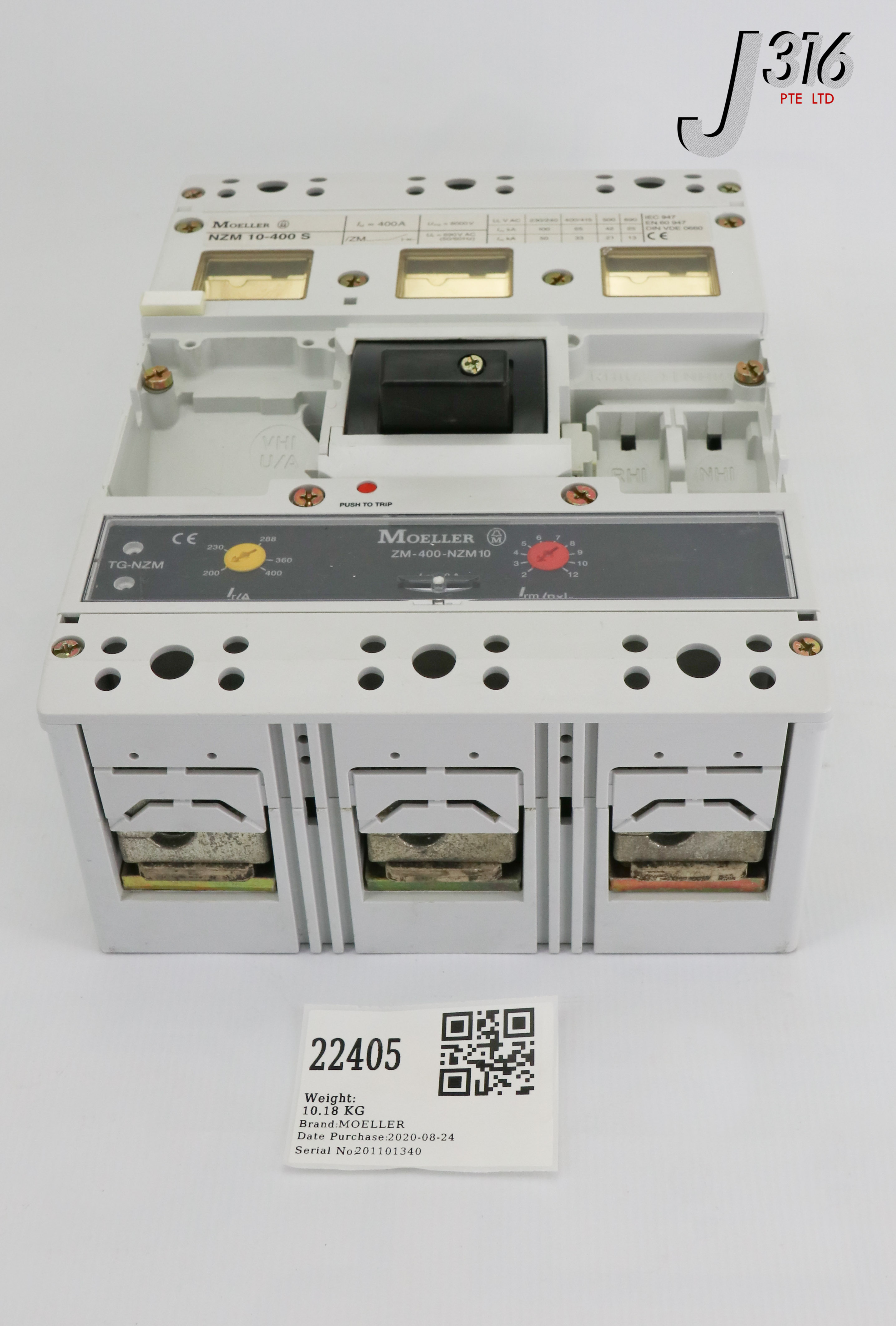 22405 MOELLER NZM 10-400 S CIRCUIT BREAKER (NEW) ZM-400-NZM10
