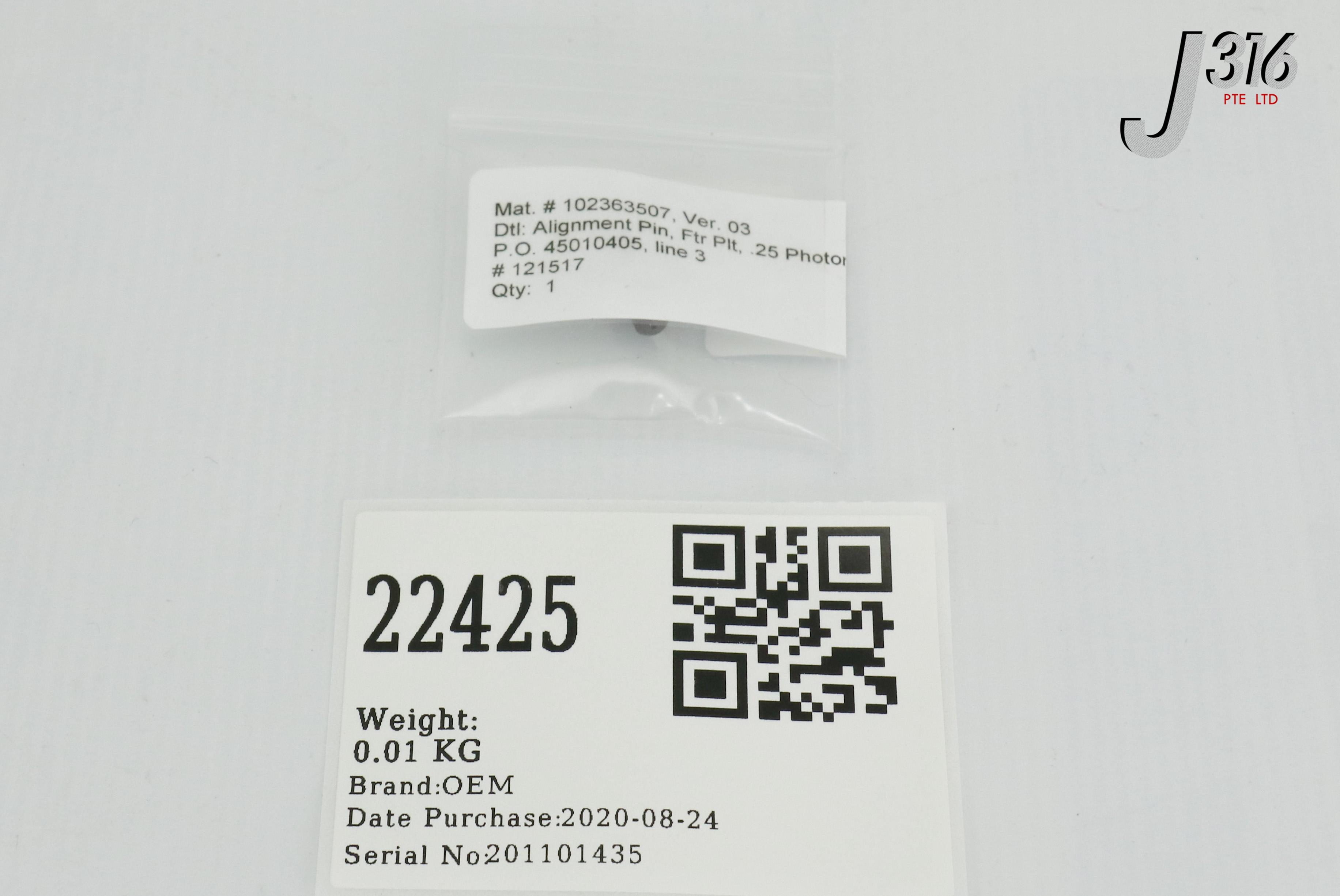 22425 PLASMA-THERM ALIGNMENT PIN, FTR PLT, 25PHOTOMASK, 121517 102363507