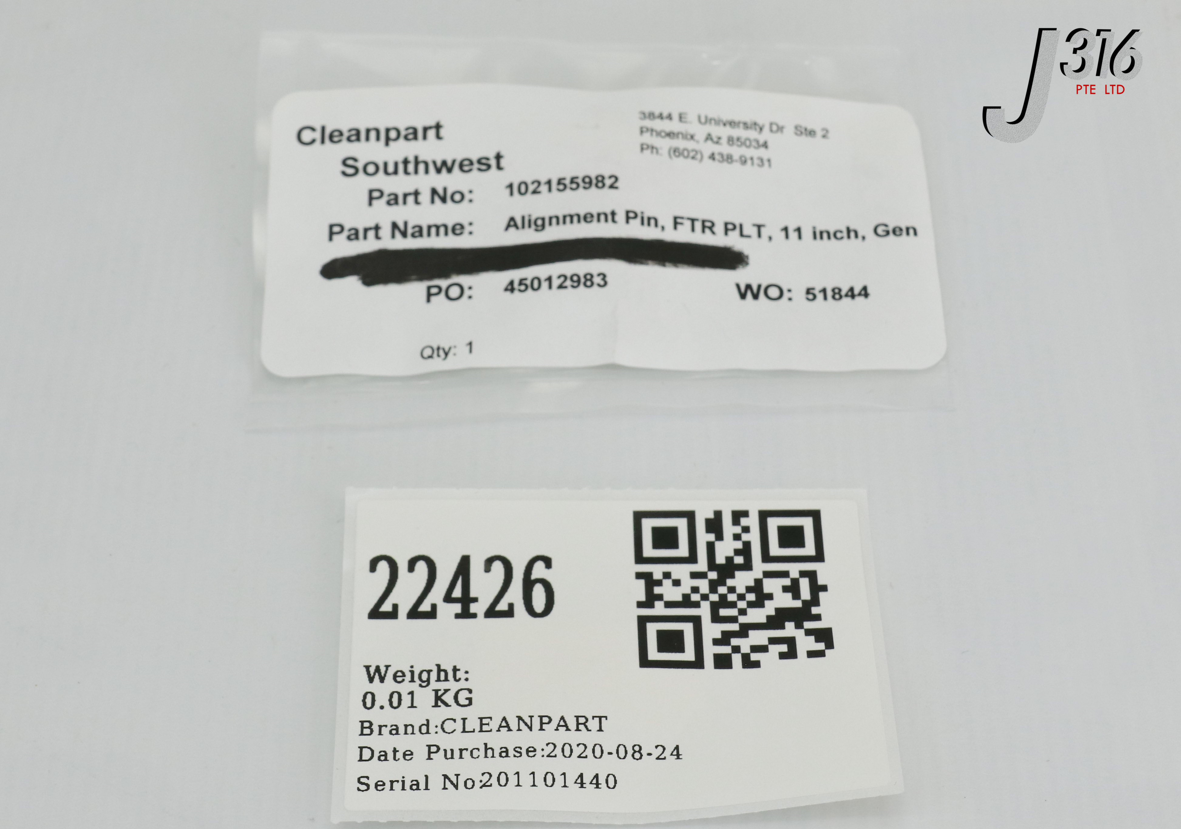 22426 PLASMA-THERM ALIGNMENT PIN, FTR PLT, 11 INCH GEN 4 (CLEANED) 102155982