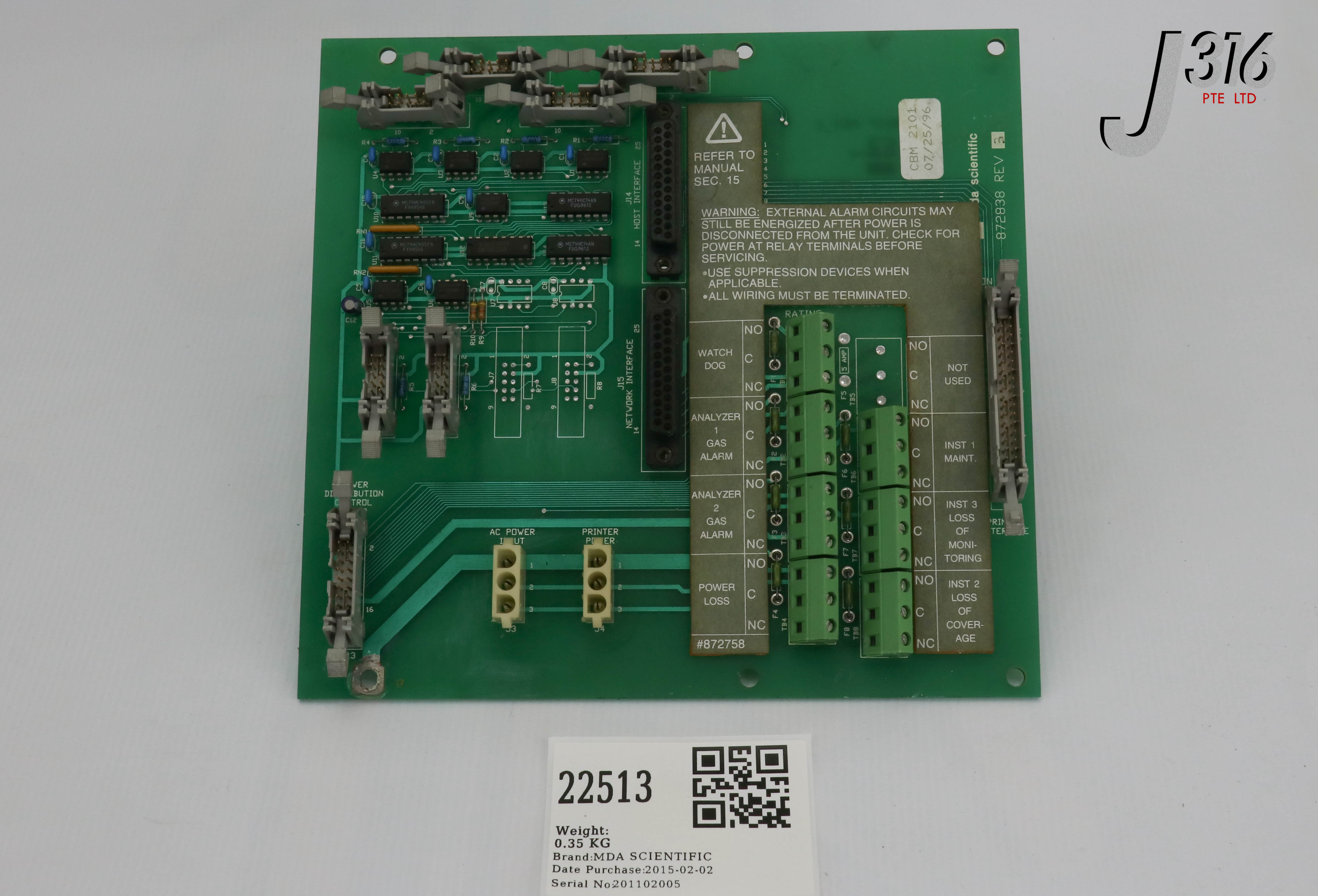 22513 MDA SCIENTIFIC PCB, CONTROLLER, BACKPLANE SYS 16 872838