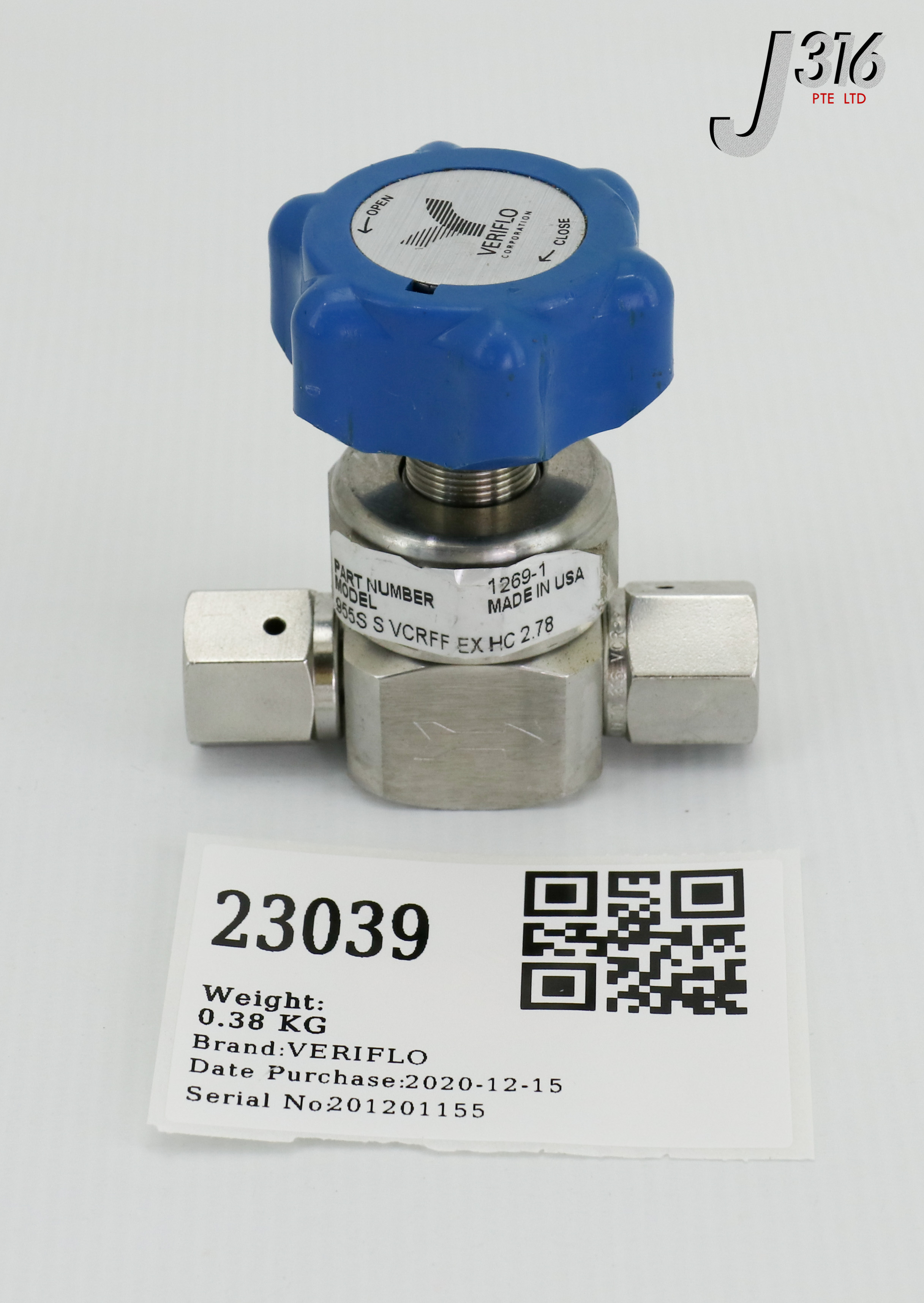 23039 VERIFLO DIAPHRAGM VALVE 955S S VCRFF EX HC 2.78