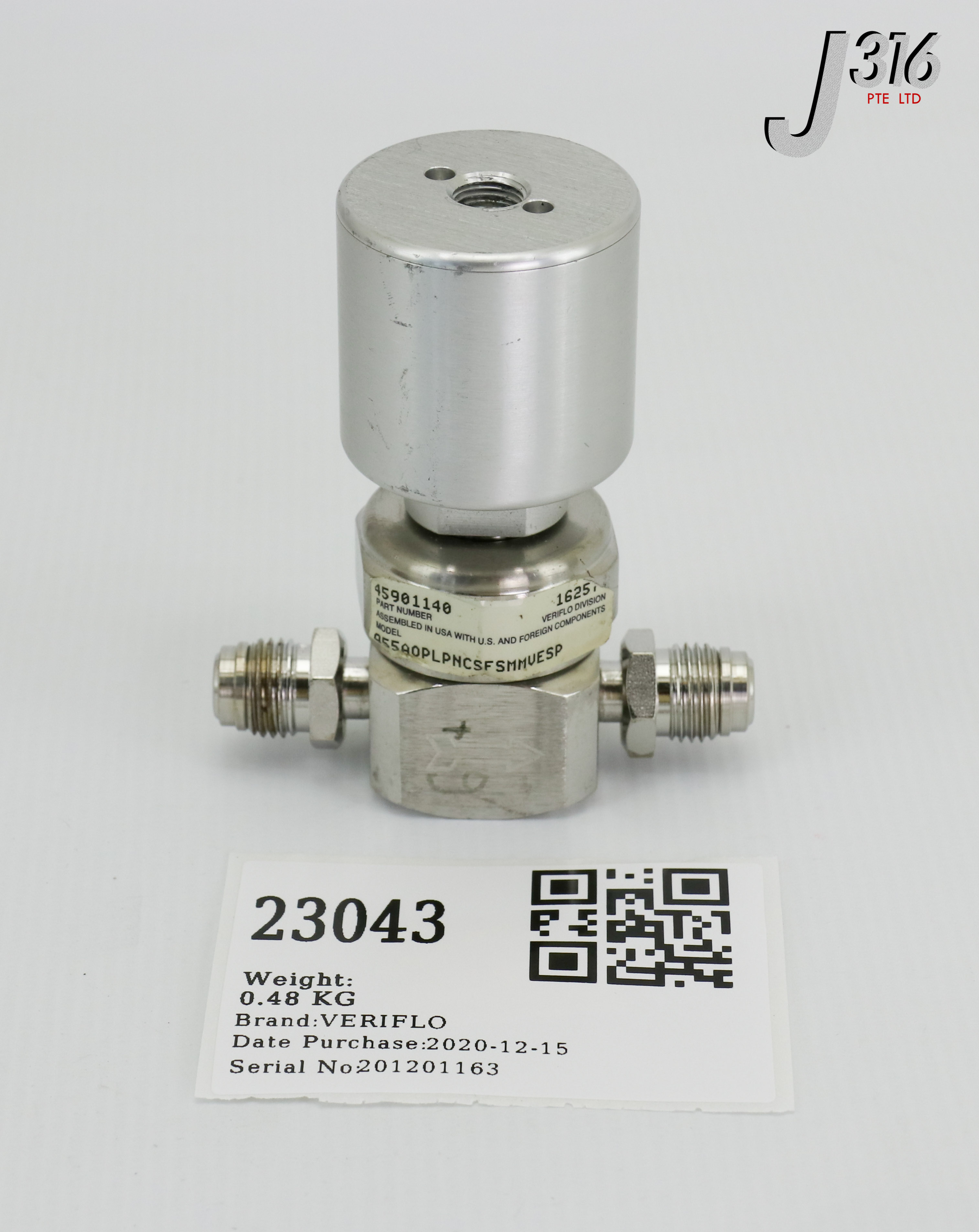 23043 VERIFLO 2-WAY DIAPHRAGM VALVE, PN: 45901140 955AOPLPNCSFSMMVESP