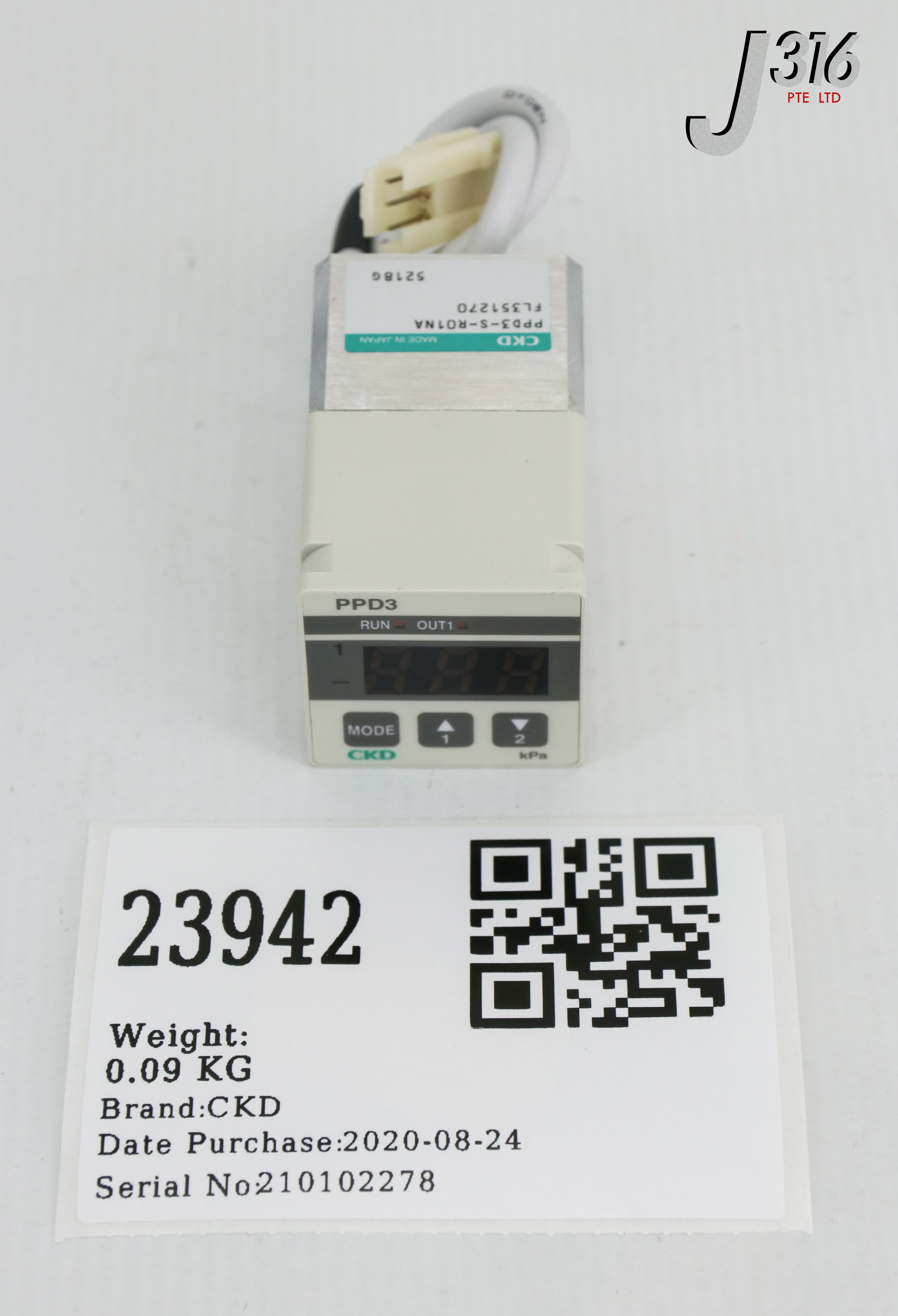 23942 CKD CHUCK VACUUM SENSOR 9, FL351270 (NEW) PPD3-S-R01NA