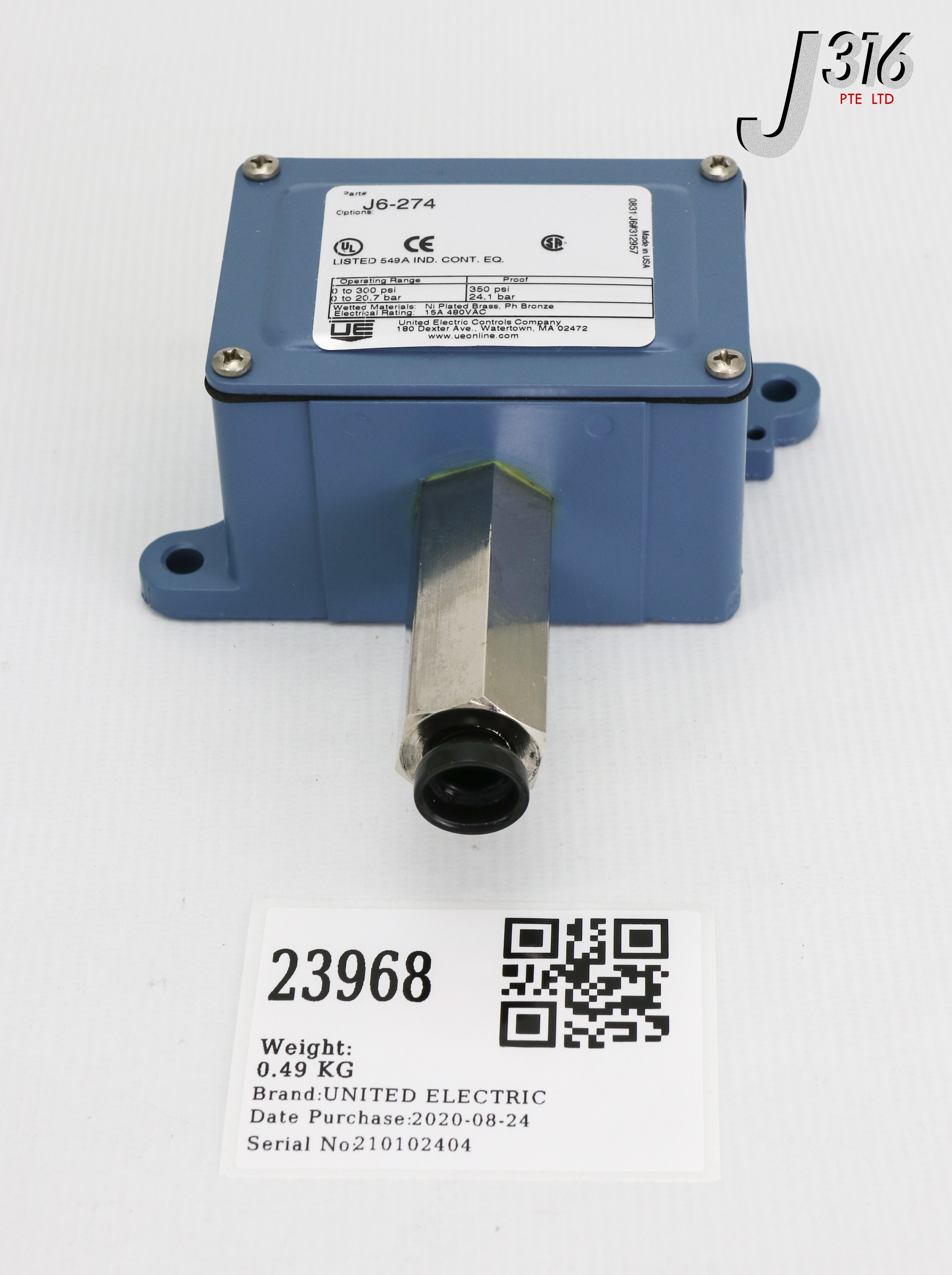 23968 UNITED ELECTRIC 6 SERIES PRESSURE SWITCH (NEW) J6-274