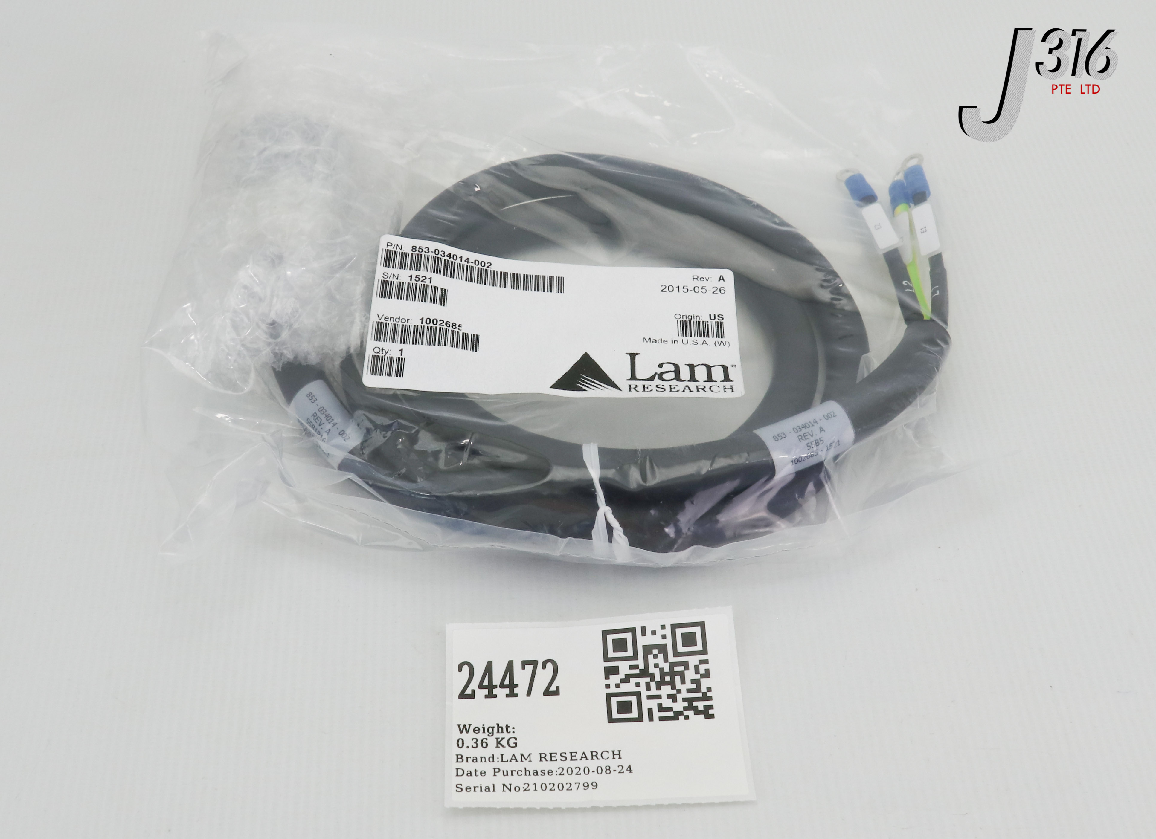 24472 LAM RESEARCH CABLE, POWER (NEW) 853-034014-002