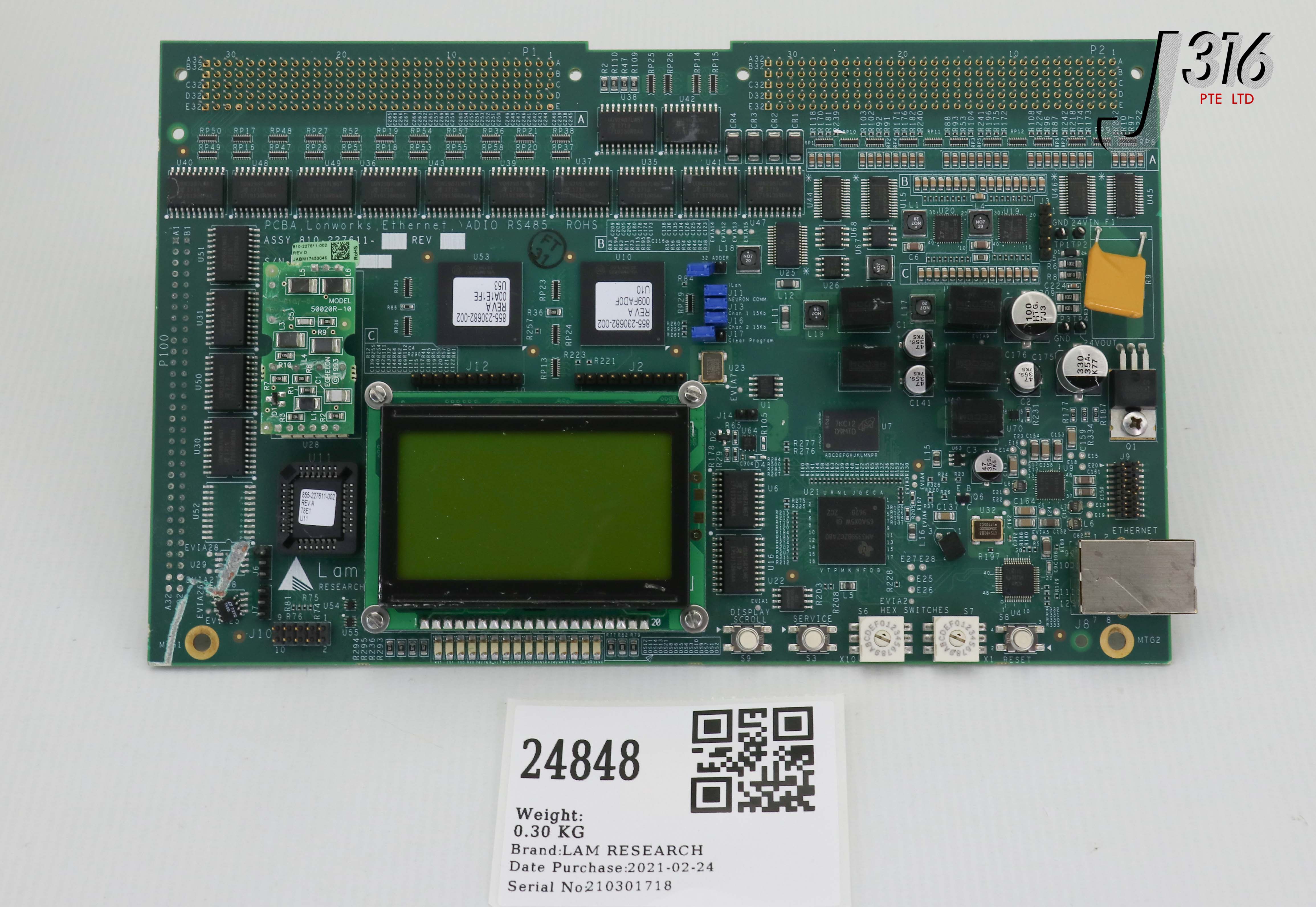 24848 LAM RESEARCH PCB, LONWORKS, ETHERNET, ADIO RS485, ROHS W/ LCD DISPLAY BD & 50020R-10 (PARTS) 810-227611-002
