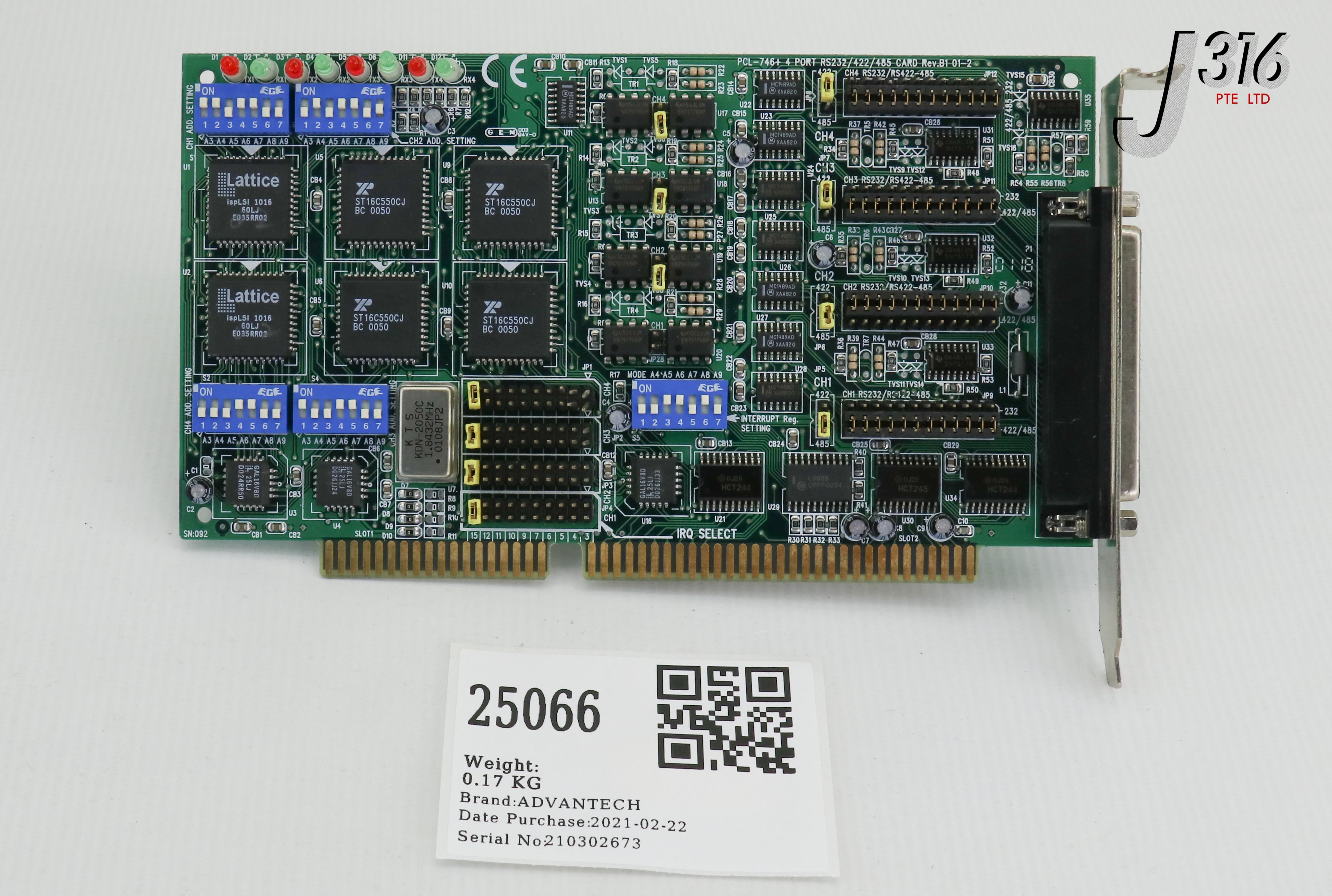 25066 ADVANTECH PCB, 4 PORT RS232/422/485 COMMUNICATION CARD, 1900746020 PCL-746+