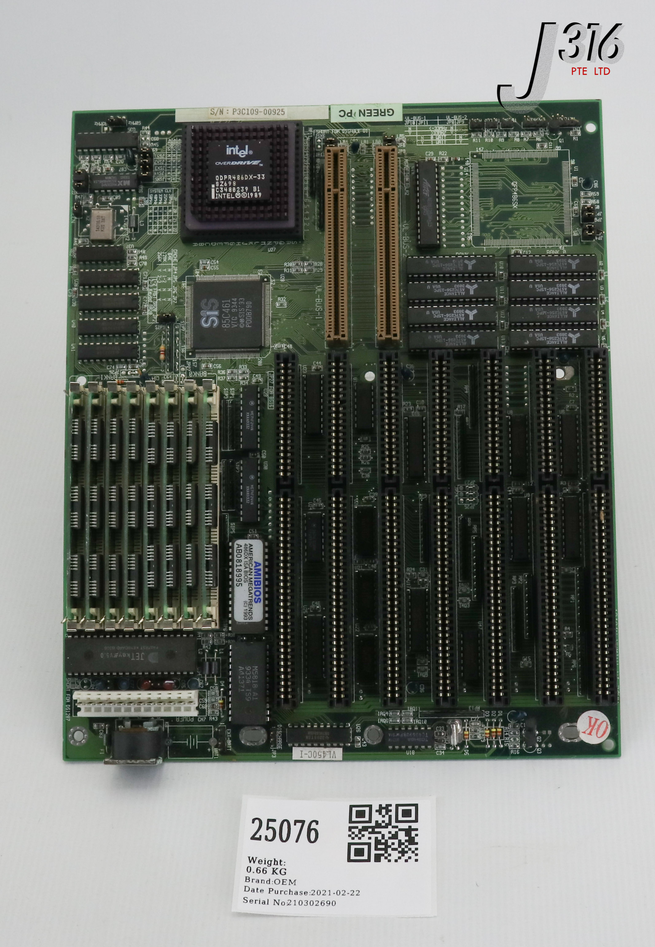 25076 J-BOND PCB, MOTHERBOARD, ODPR486DX-33 VL450C-I