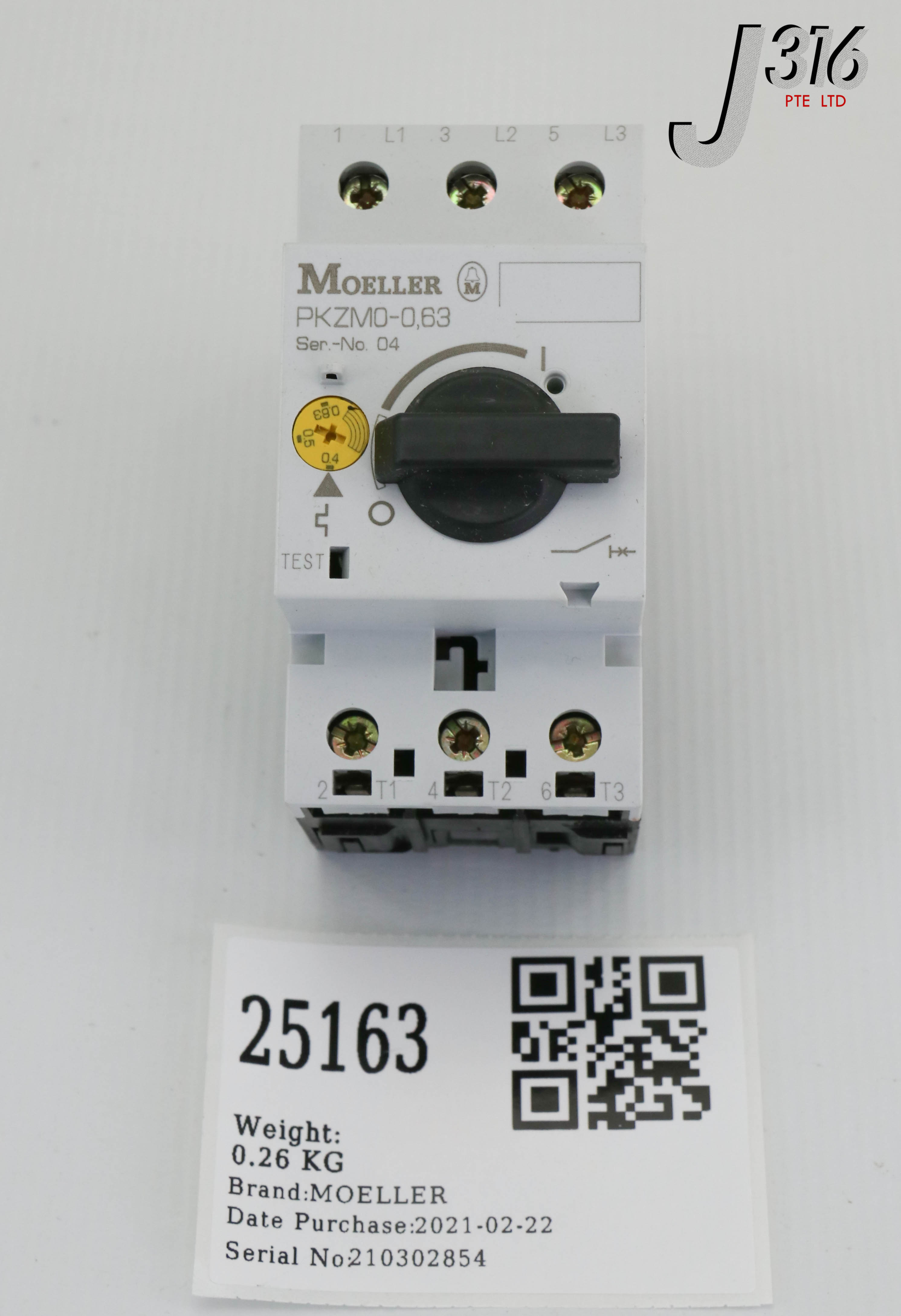 25163 MOELLER 3P CHANNEL, MOTOR-PROTECTIVE CIRCUIT-BREAKER, 0.4 - 0.63A (NEW) PKZM0-0,63