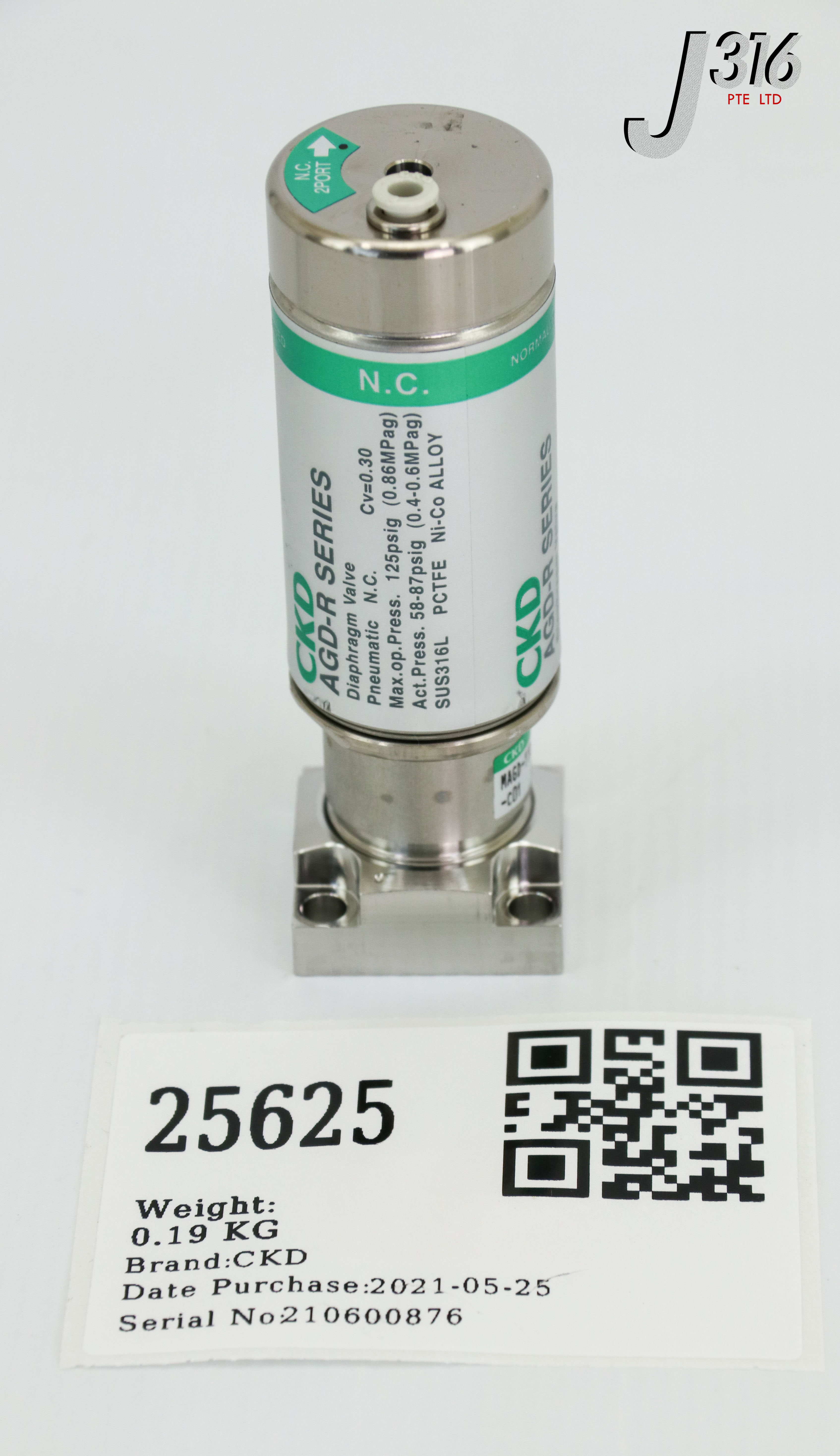 25625 CKD AGD-R SERIES DIAPHRAGM VALVE 125PSIG PCTFE MAGD-11R-AT2-C01