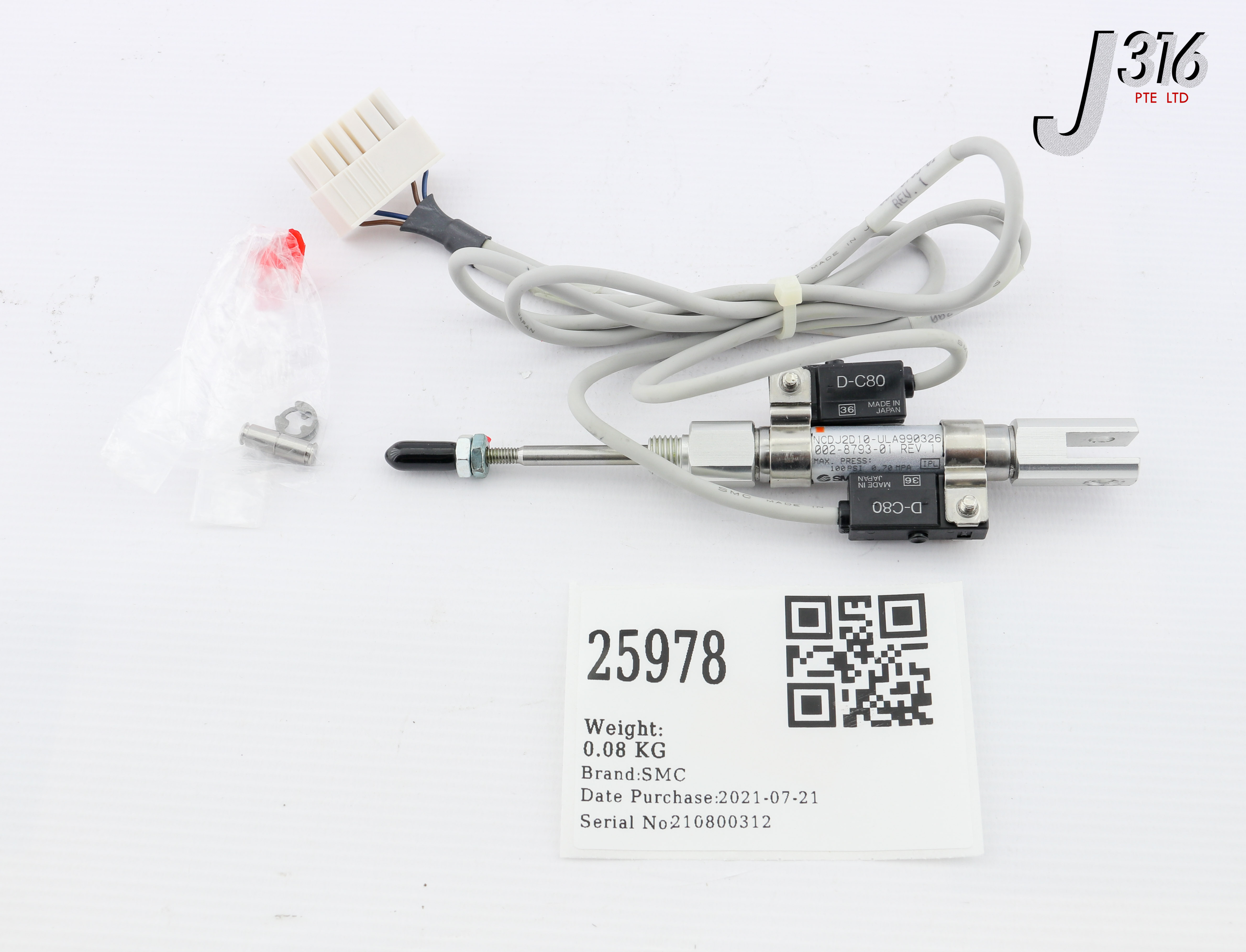 25978 BROOKS SMC CYLINDER ASSY W/ D-C80 AUTO SWITCH, NCDJ2D10-ULA990326002-8793-01, P1-001-5146-01 002-8793-01