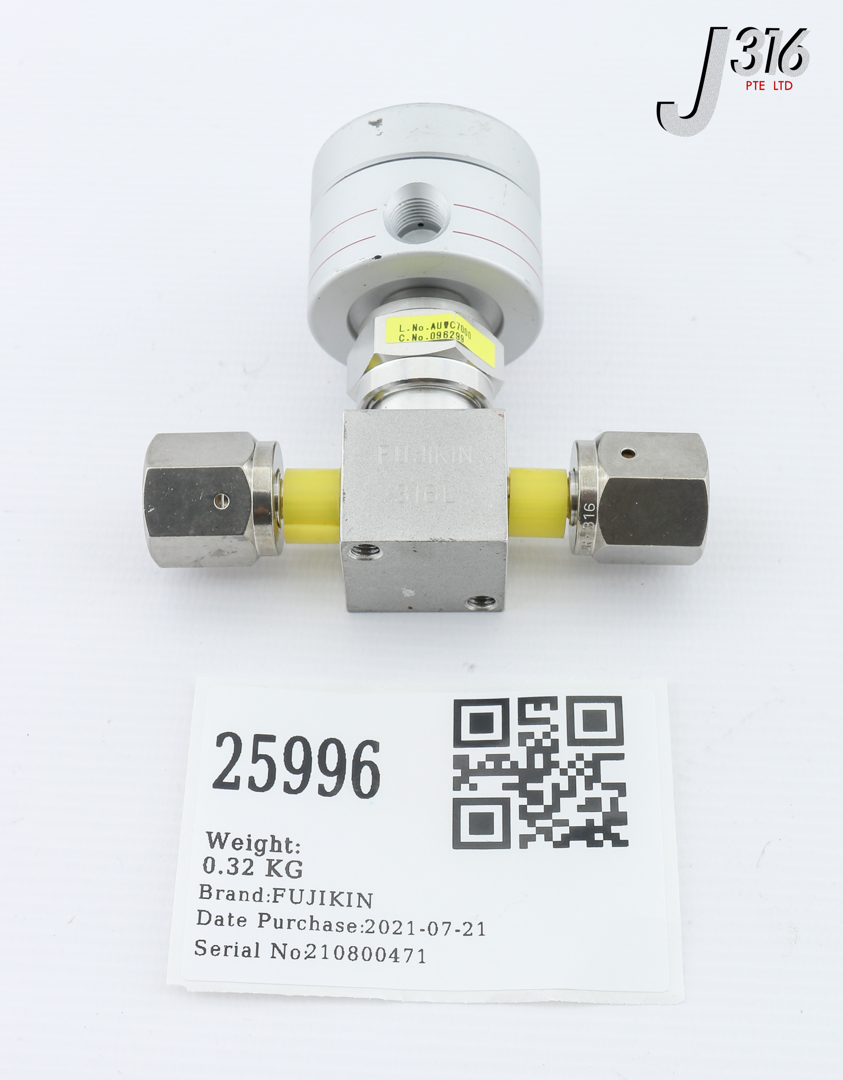 25996 FUJIKIN DIAPHRAGM VALVE, TYPE N.C., O.P. 034-0.69 MPA 096299