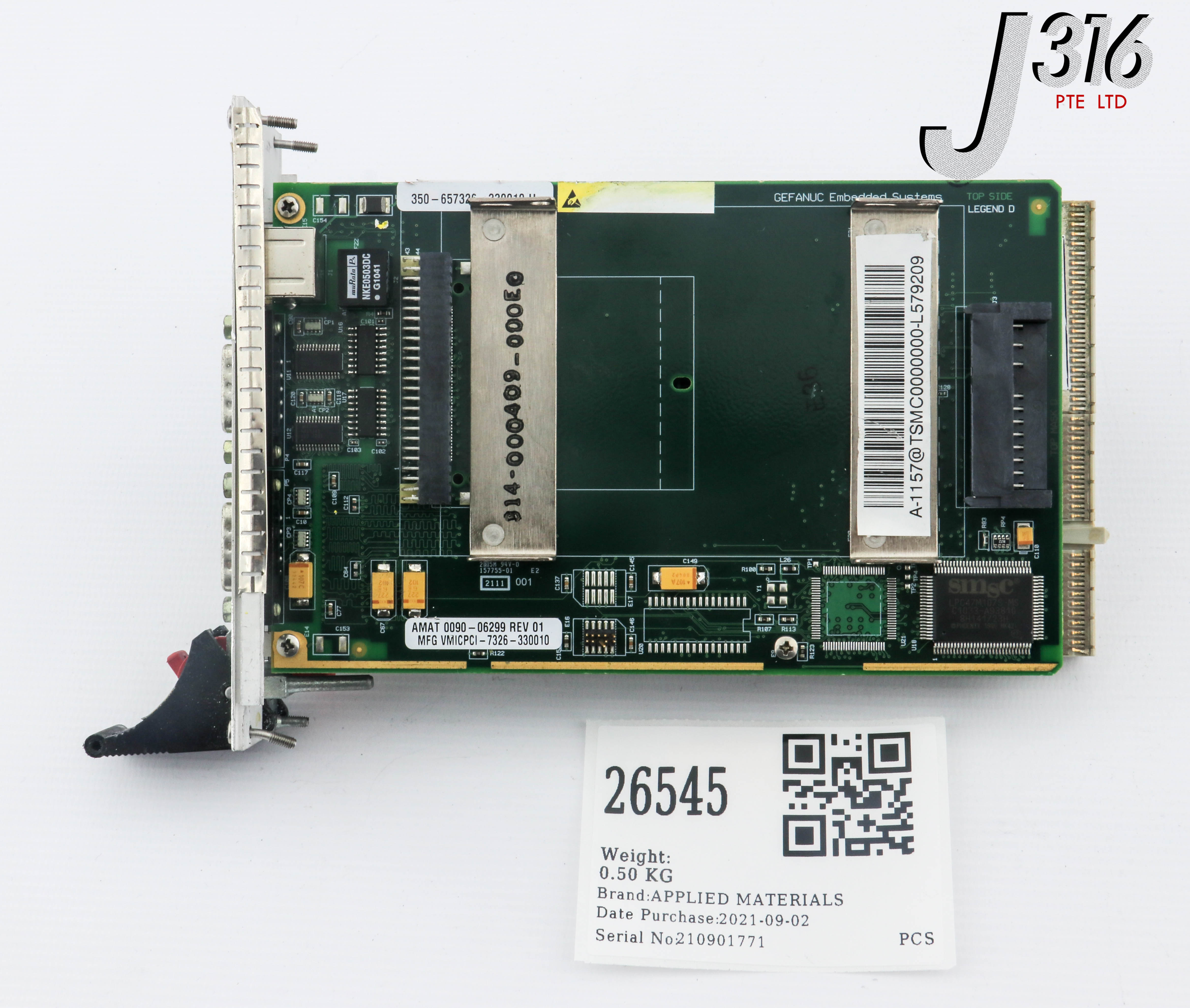 26545 APPLIED MATERIALS PC BOARD VMICPCI-7326-330010 W/ 0190-24640 0090-06299