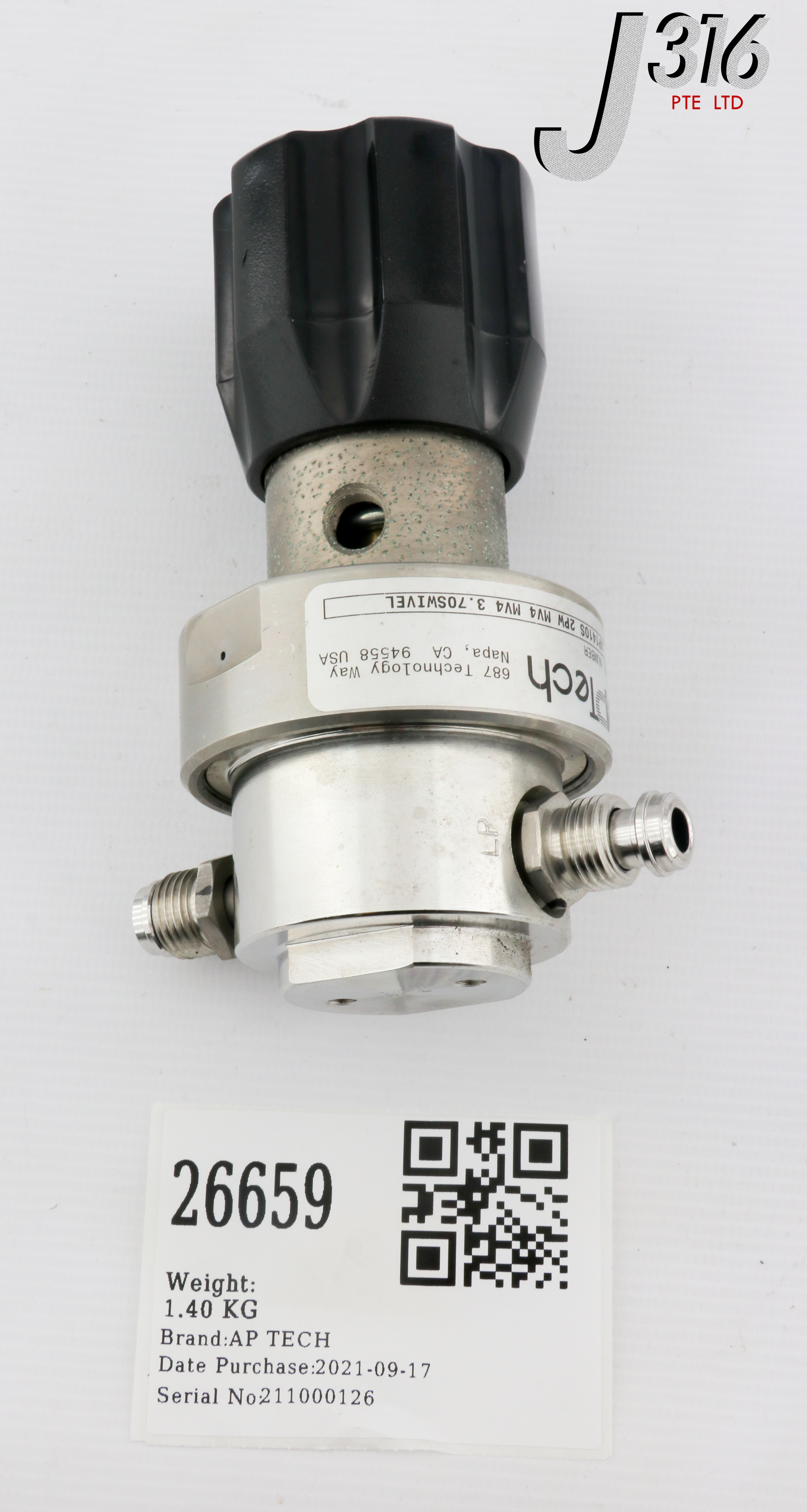 26659 AP TECH DIAPHRAGM PRESSURE REGULATOR AP1410S 2PW MV4 MV4 3.70SWIVEL