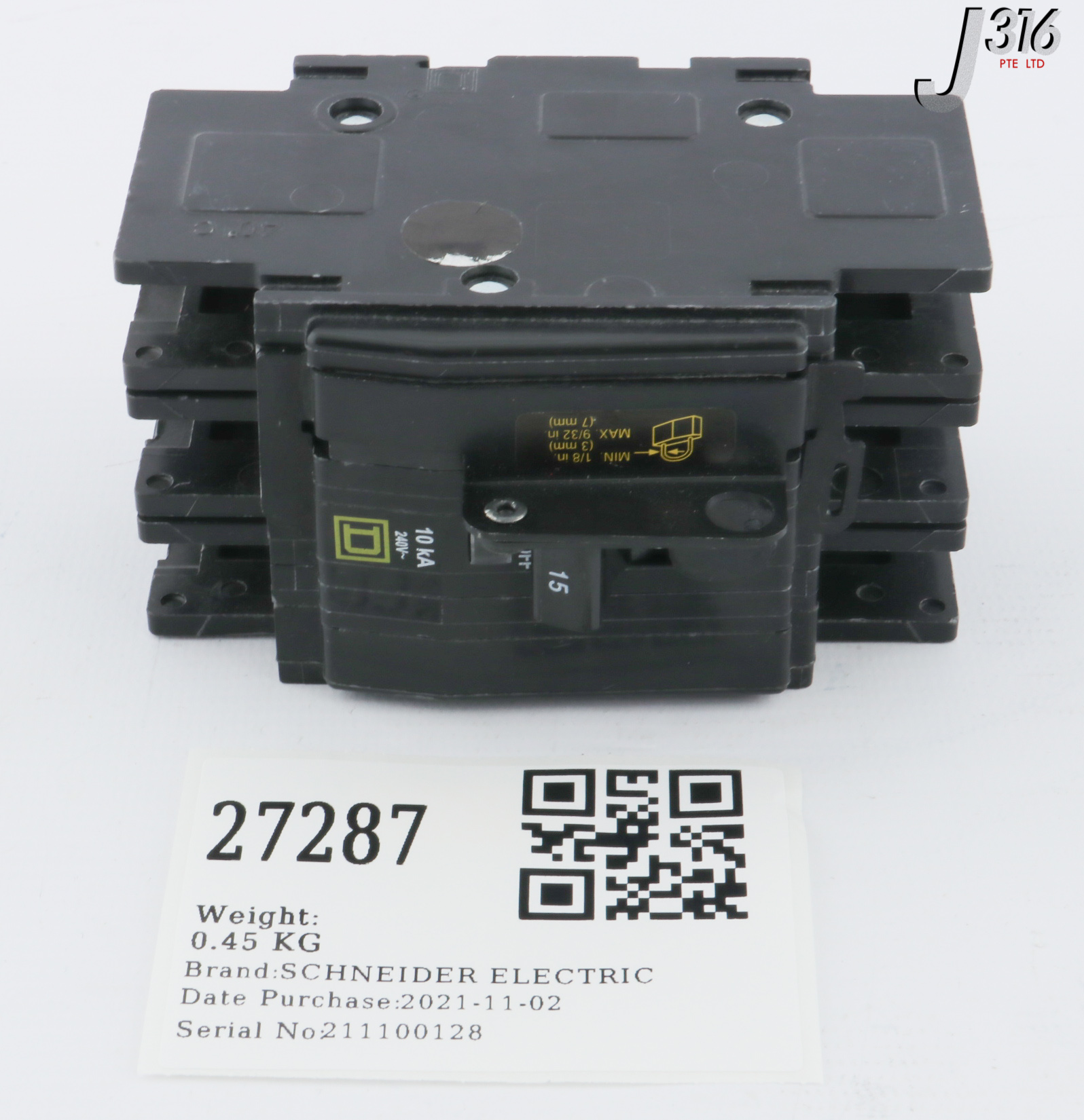 27287 SQUARE D CIRCUIT BREAKER, 15A W/ PADLOCK ATTACHMENT, QOU2PAFLA QOU3155283