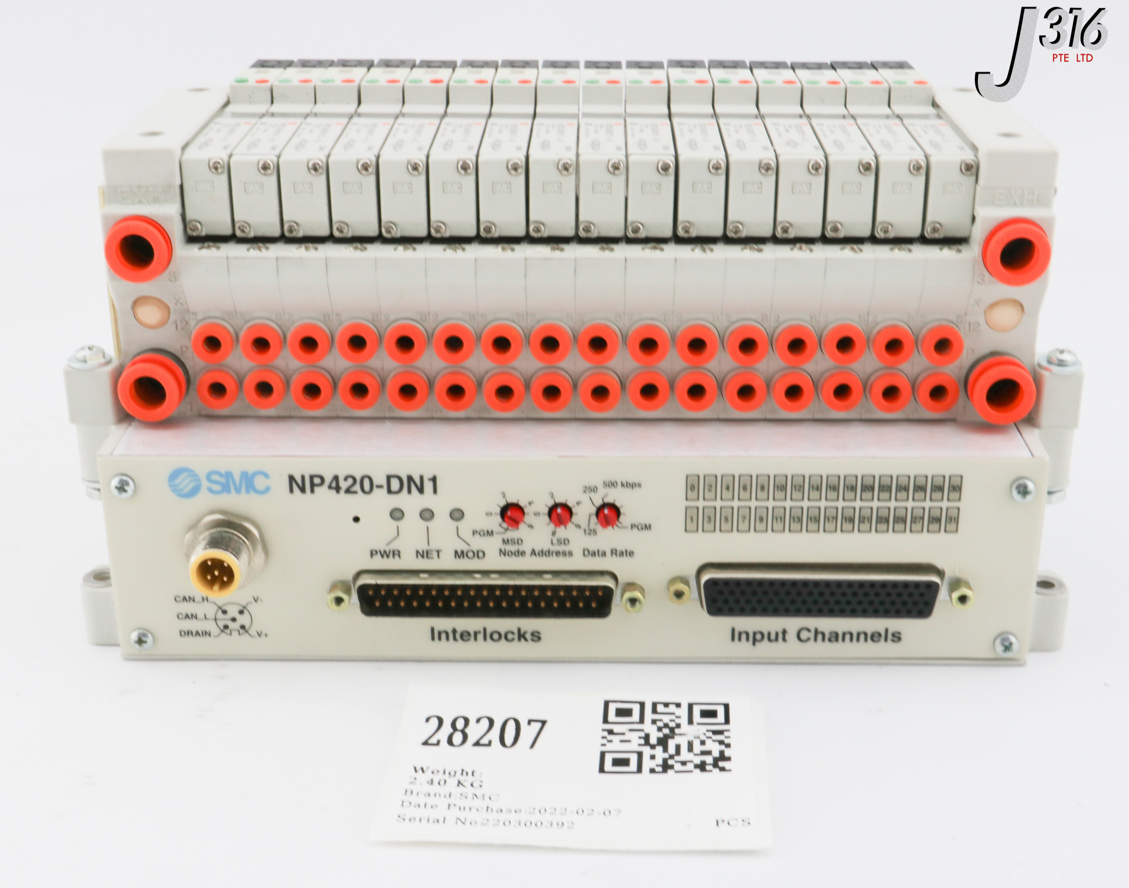 28207 SMC 16-SLOT PNEUMATIC MANIFOLD W/ CONTROLLER NP420-DN1, AMAT 4060-00333 US27702
