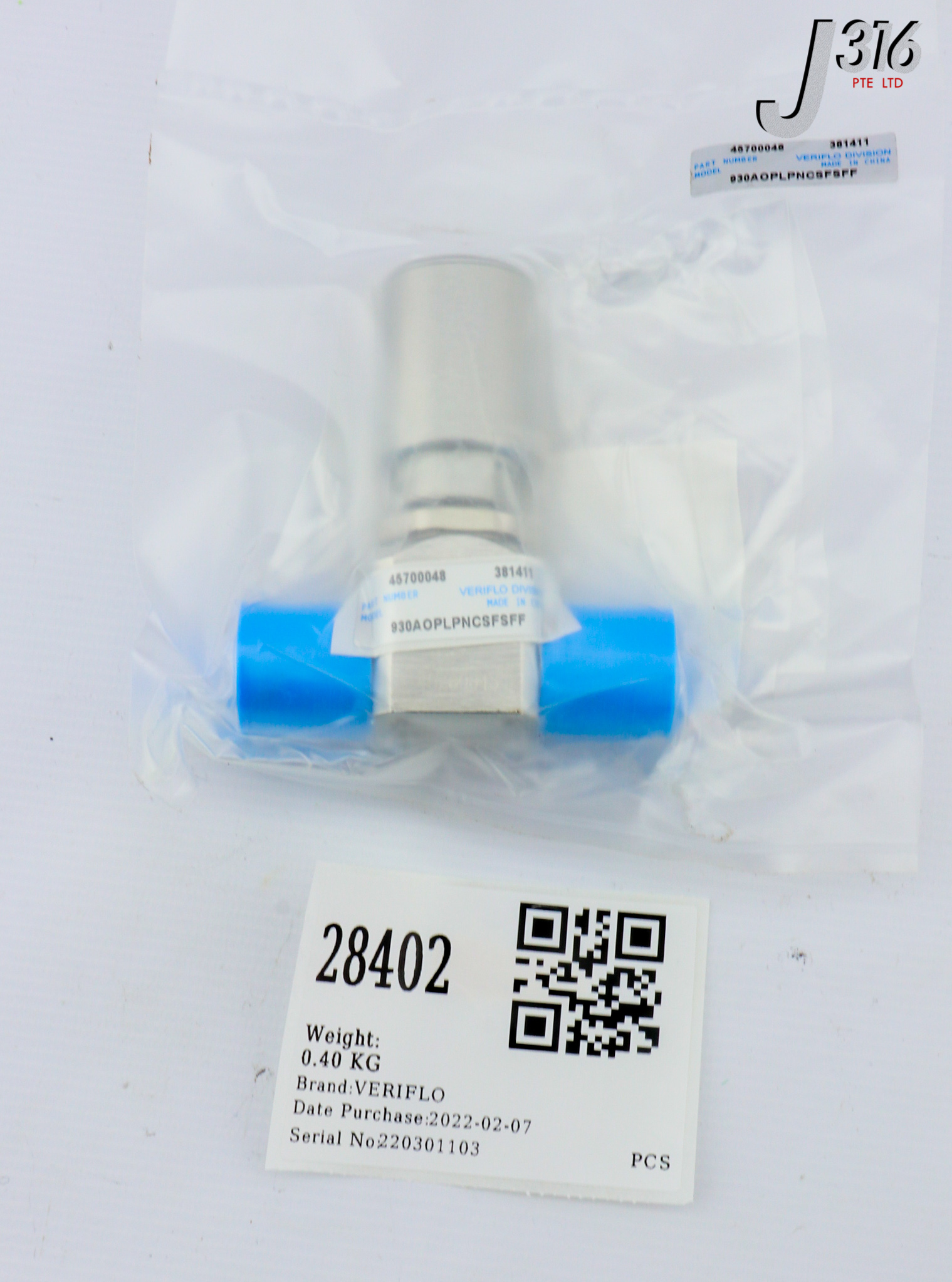 28402 VERIFLO DIAPHRAGM VALVE, 45700048 (NEW) 930AOPLPNCSFSFF