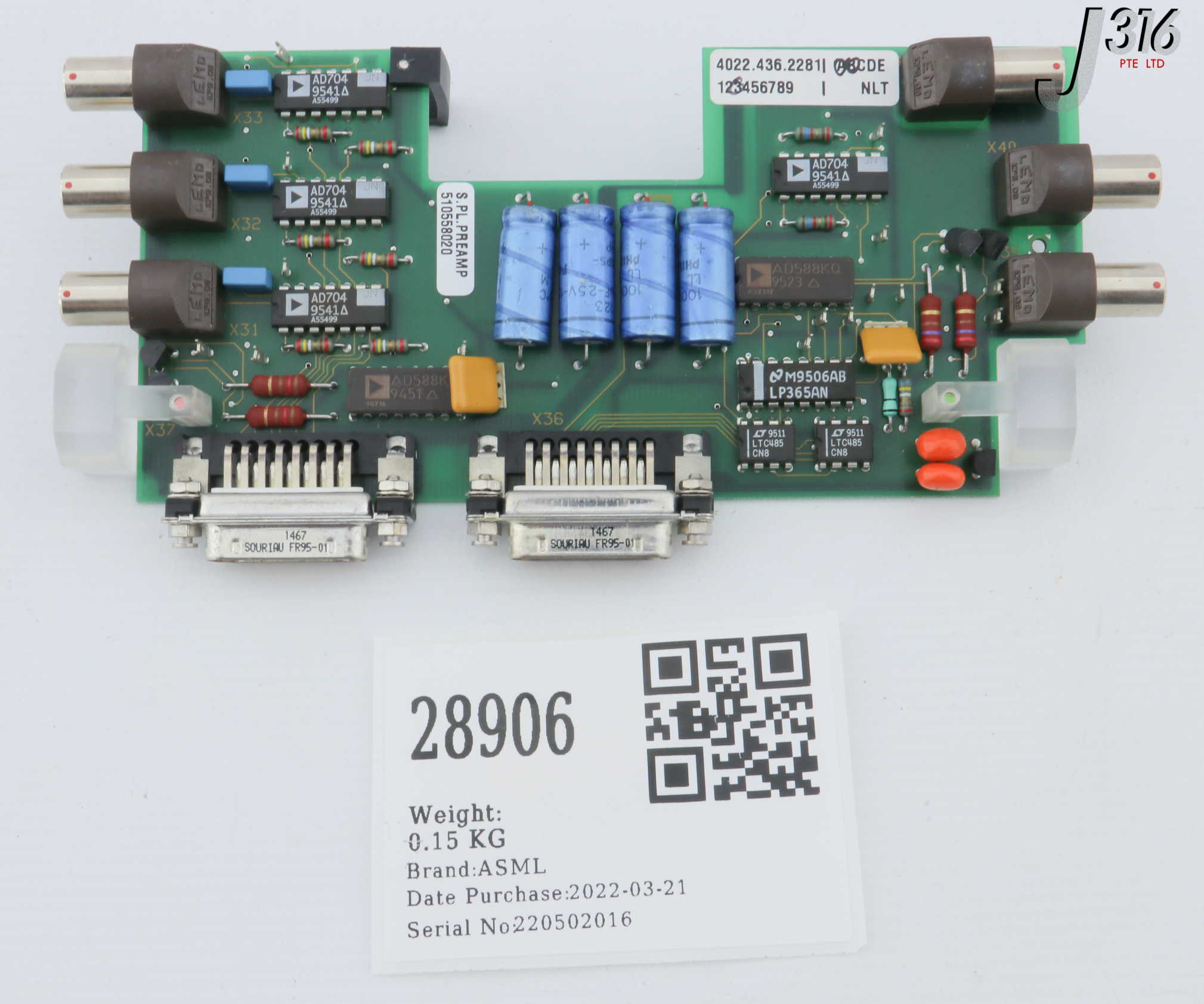 28906 ASML PCB, SENSE PLATE PREAMP BOARD 4022.436.2281