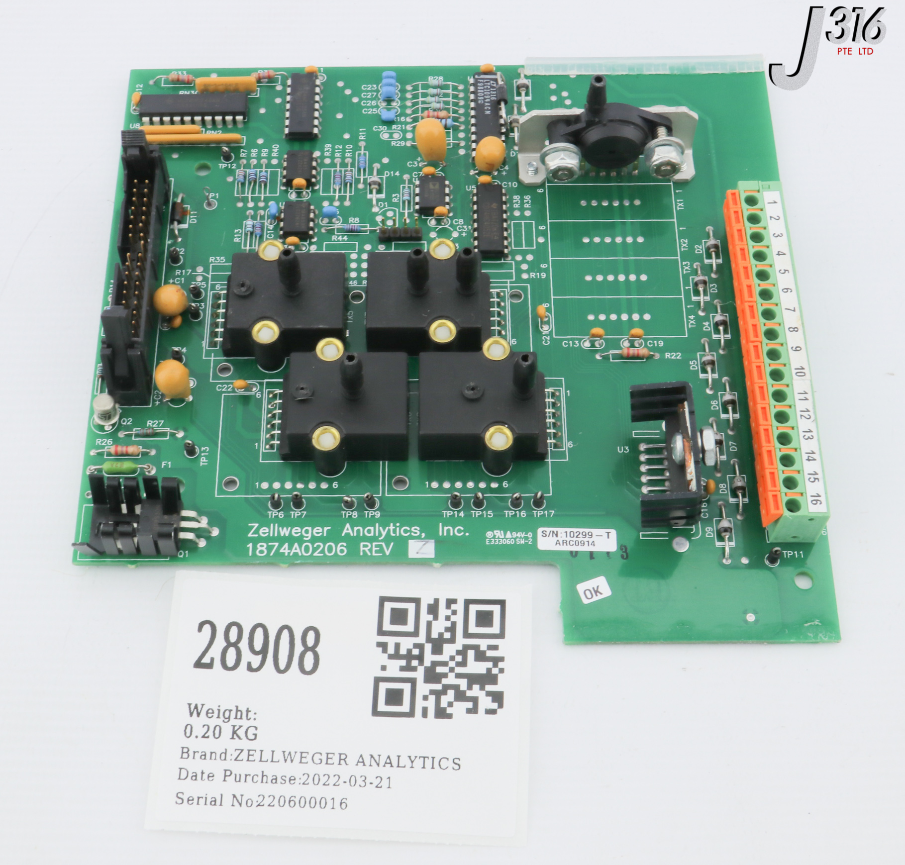 28908 ZELLWEGER ANALYTICS PCB ASSY, TRANSDUCER CM4 (PARTS) 1874A0206