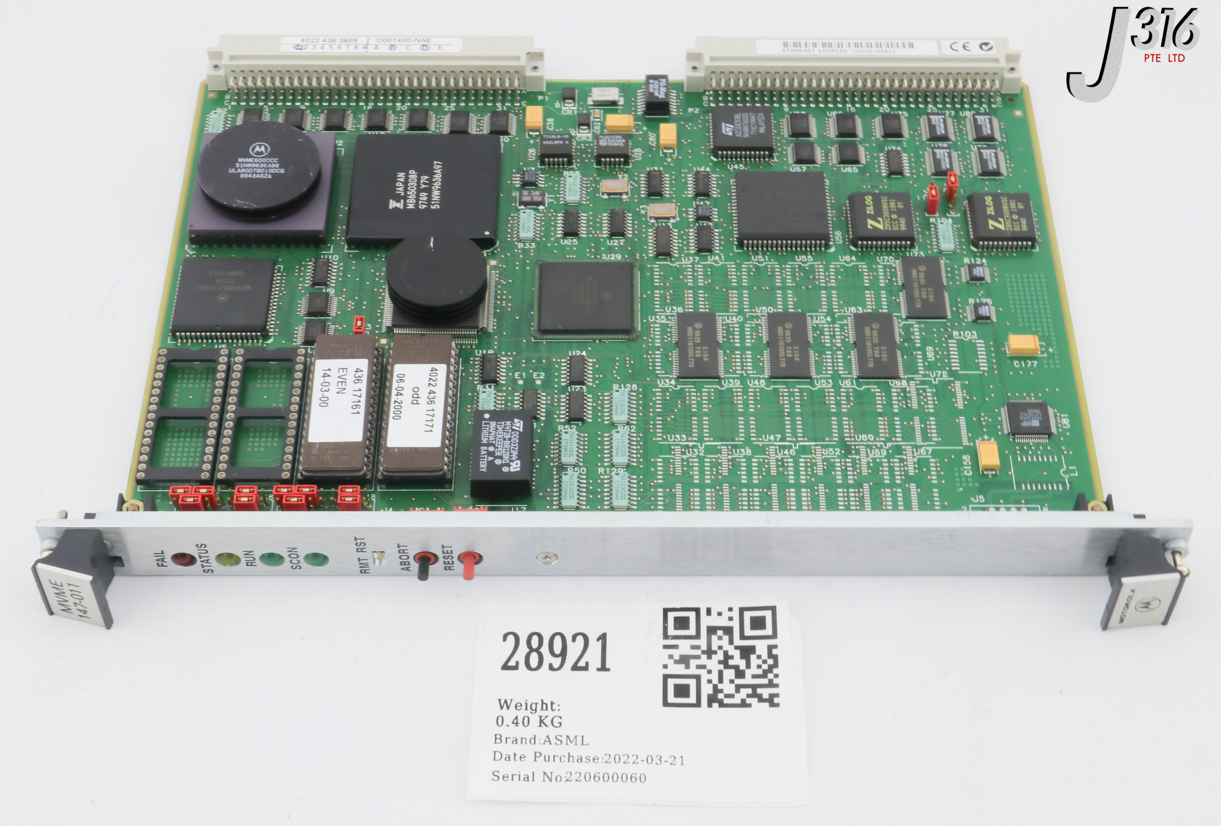 28921 ASML PCB, VME CONTROL MODULE BOARD, MVME 147-011 4022.436.3685